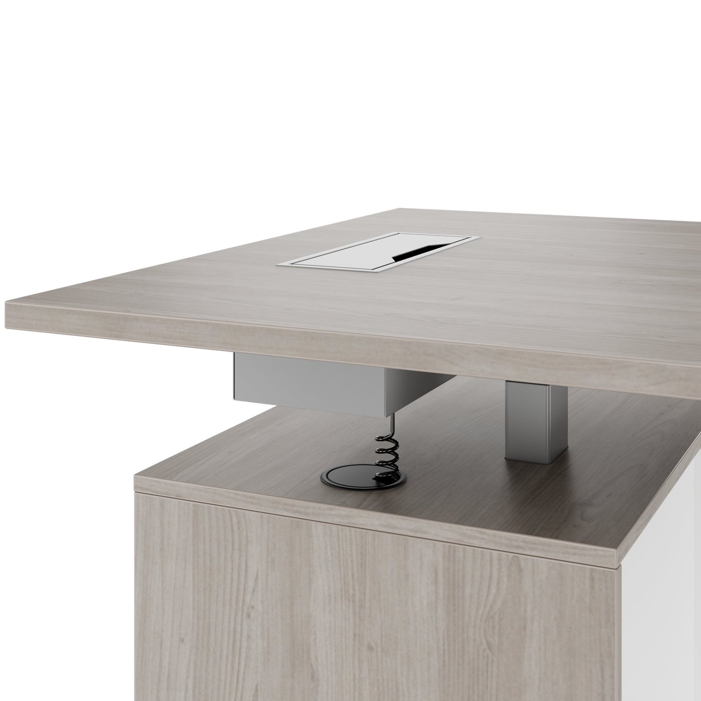 MOTION 2 motor desk with sideboard | Electrically height adjustable, 2000 x 1800 mm, gray northern oak