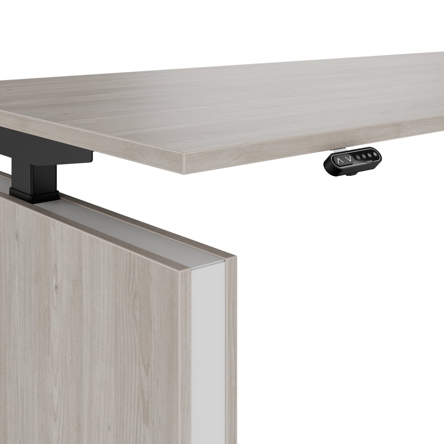 MOTION 2 motor desk with sideboard | Electrically height adjustable, 2000 x 1800 mm, gray northern oak