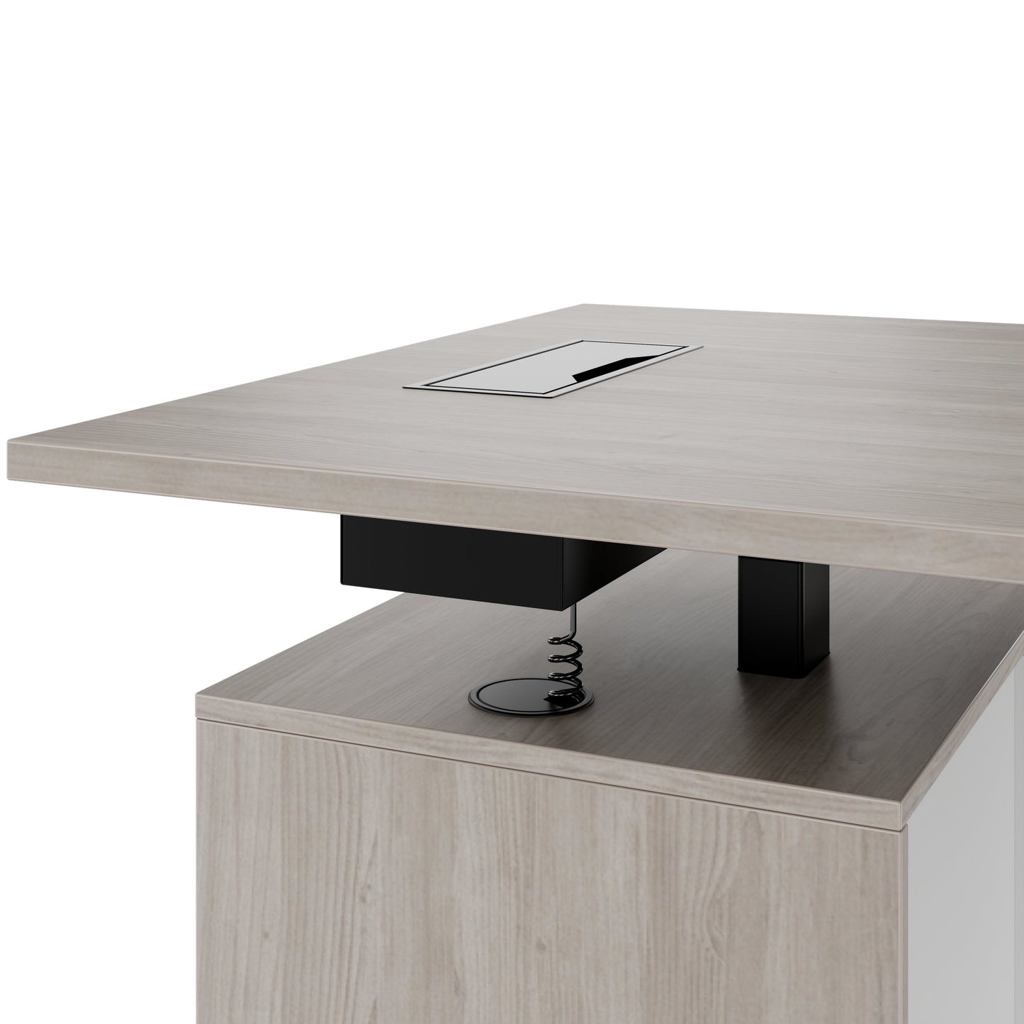 MOTION 2 motor desk with sideboard | Electrically height adjustable, 2000 x 1800 mm, gray northern oak