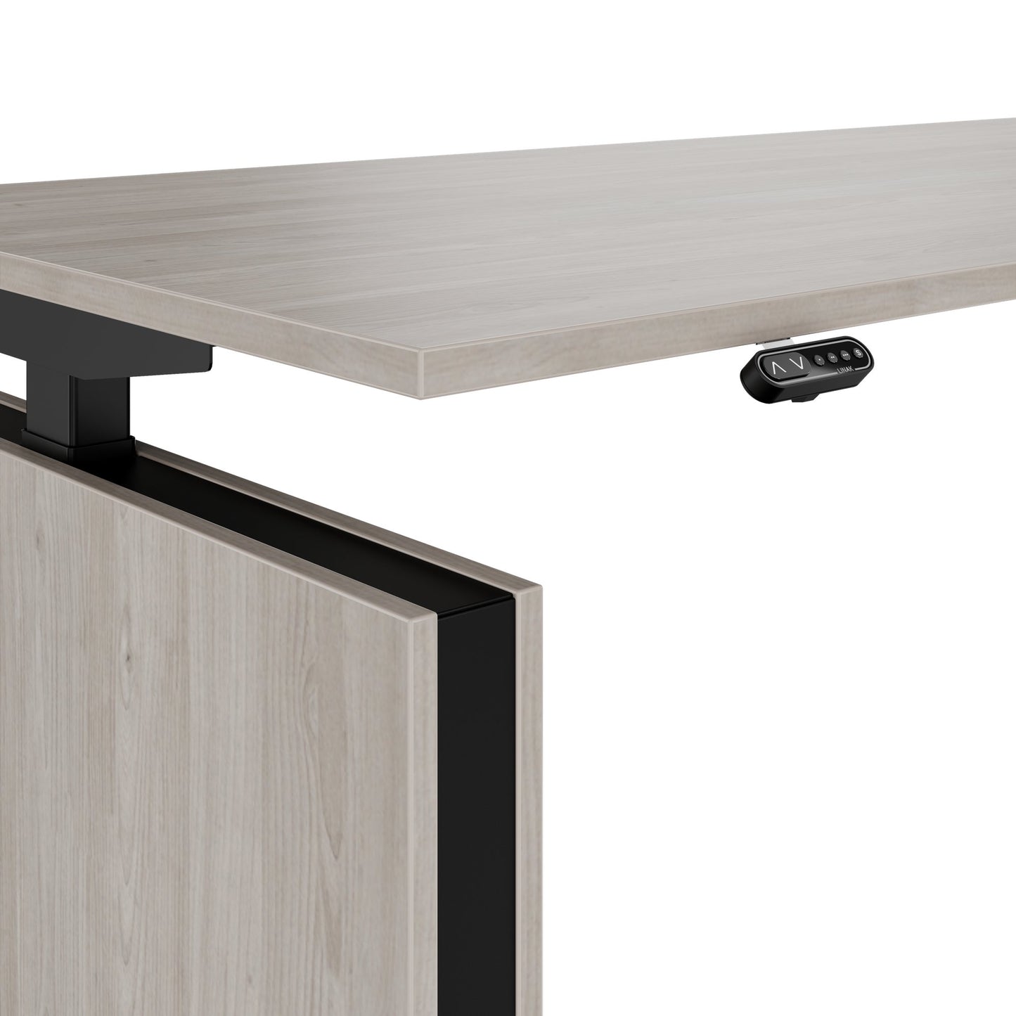 MOTION 2 motor desk with sideboard | Electrically height adjustable, 2000 x 1800 mm, gray northern oak