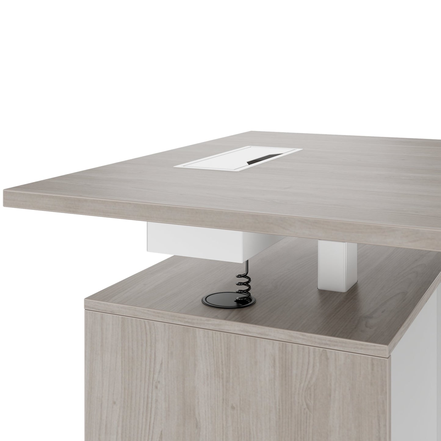 MOTION 2 motor desk with sideboard | Electrically height adjustable, 2000 x 1800 mm, gray northern oak