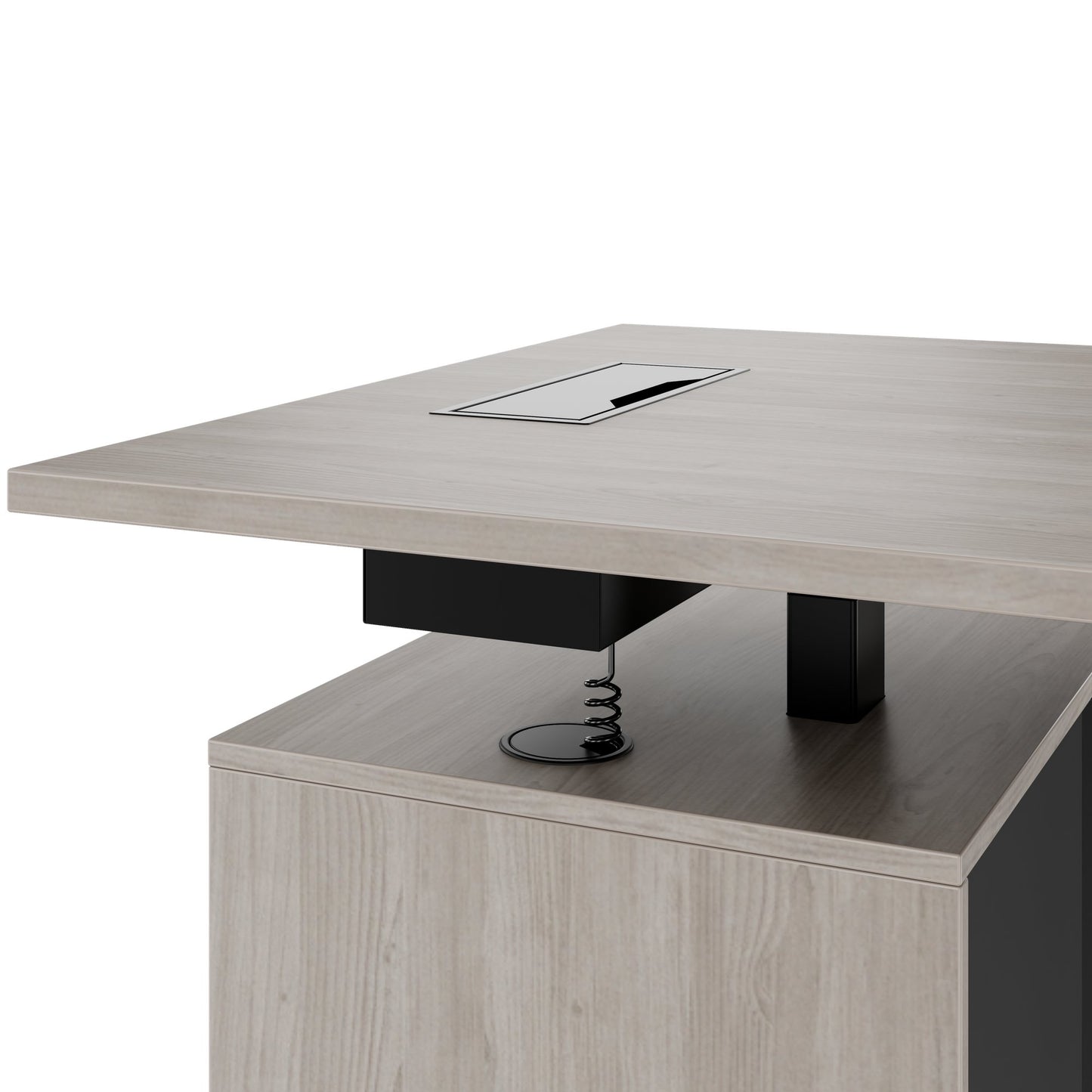 MOTION 2 motor desk with sideboard | Electrically height adjustable, 2000 x 1800 mm, gray northern oak