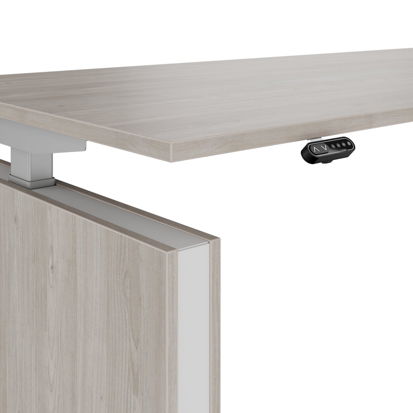 MOTION 2 motor desk with sideboard | Electrically height adjustable, 2000 x 1800 mm, gray northern oak