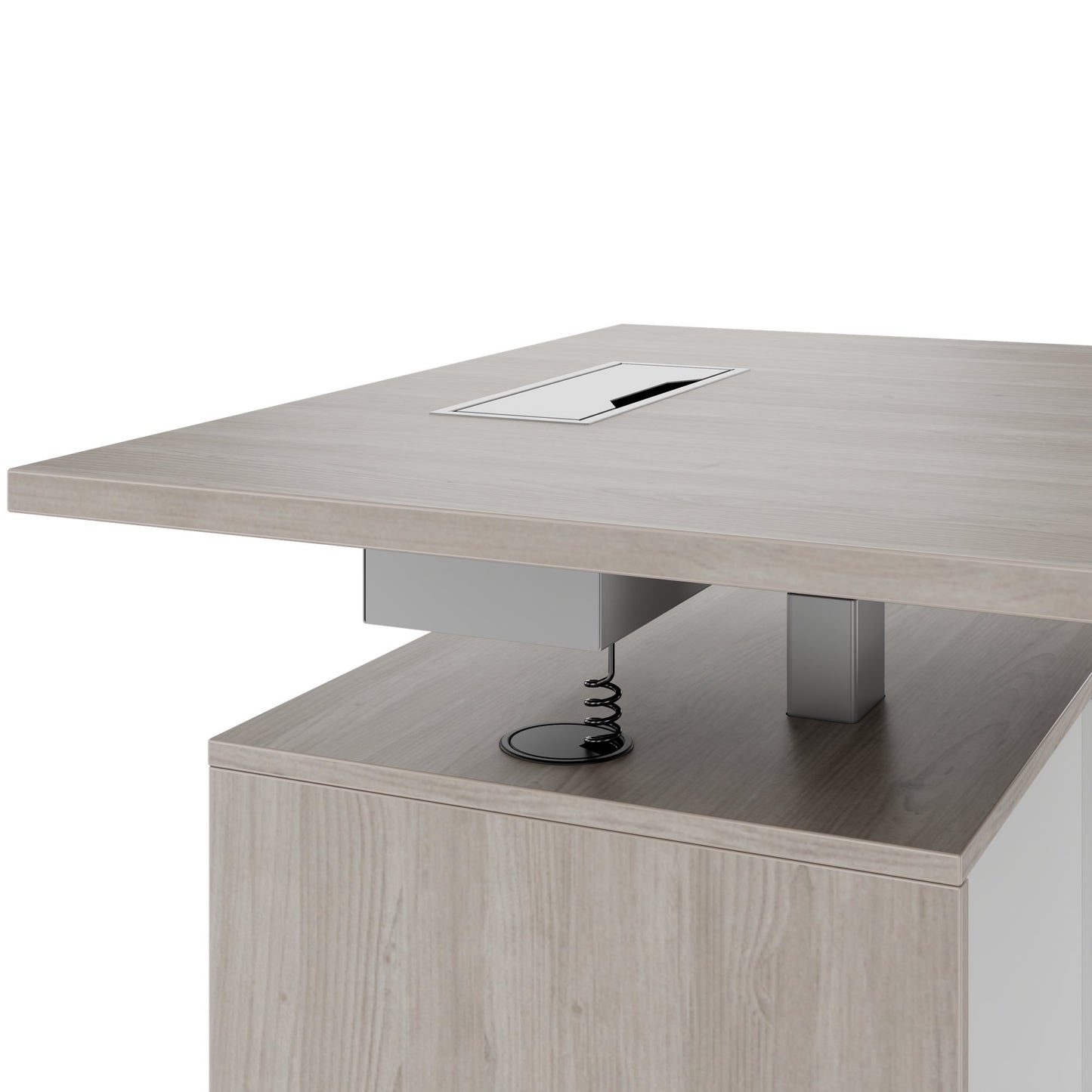MOTION 2 motor desk with sideboard | Electrically height adjustable, 2000 x 1800 mm, gray northern oak