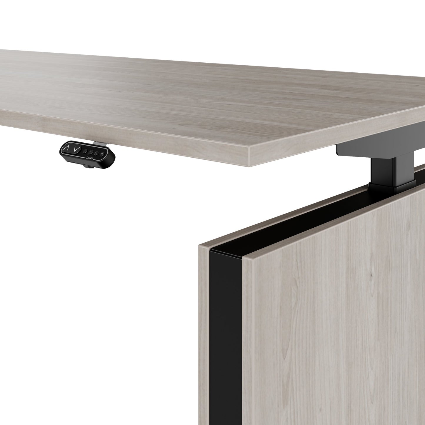 MOTION 2 motor desk with sideboard | Electrically height adjustable, 2000 x 1800 mm, gray northern oak