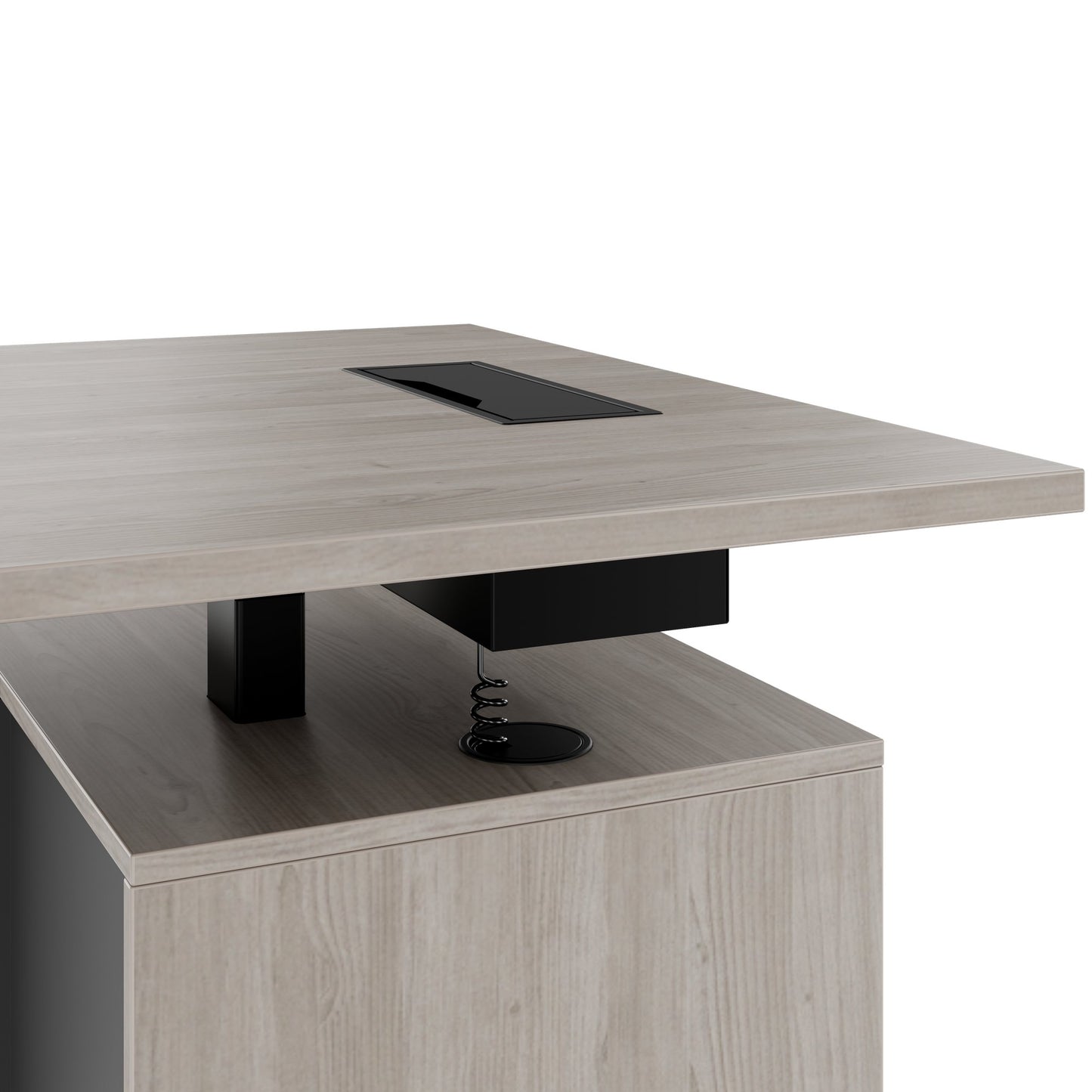MOTION 2 motor desk with sideboard | Electrically height adjustable, 2000 x 1800 mm, gray northern oak