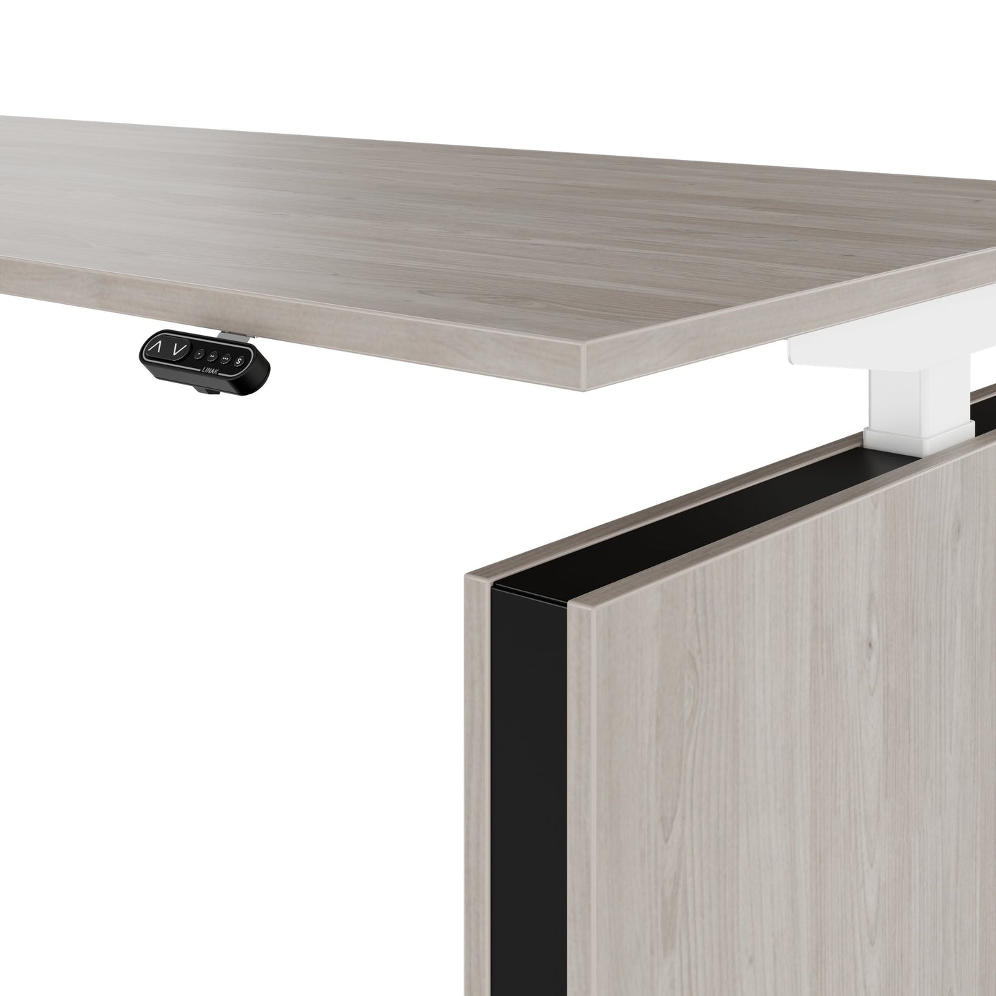 MOTION 2 motor desk with sideboard | Electrically height adjustable, 2000 x 1800 mm, gray northern oak
