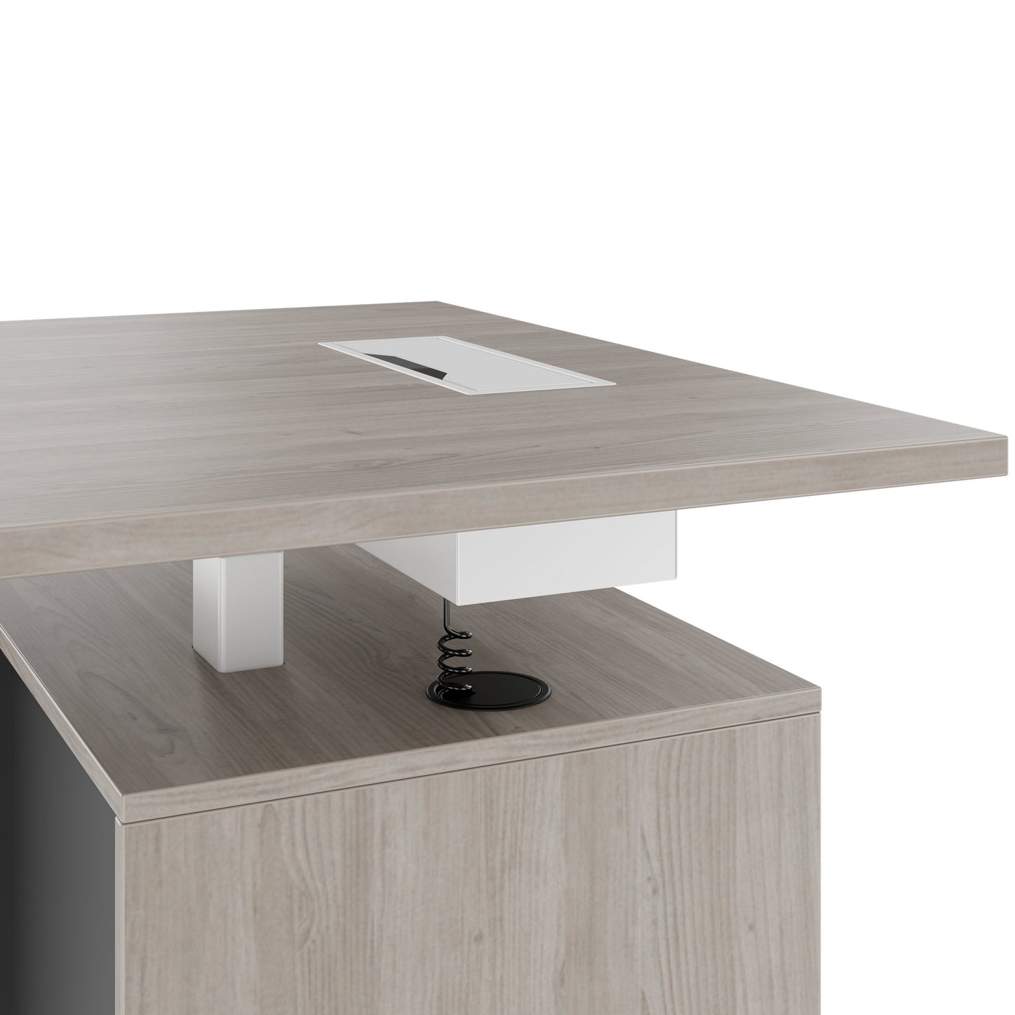 MOTION 2 motor desk with sideboard | Electrically height adjustable, 2000 x 1800 mm, gray northern oak
