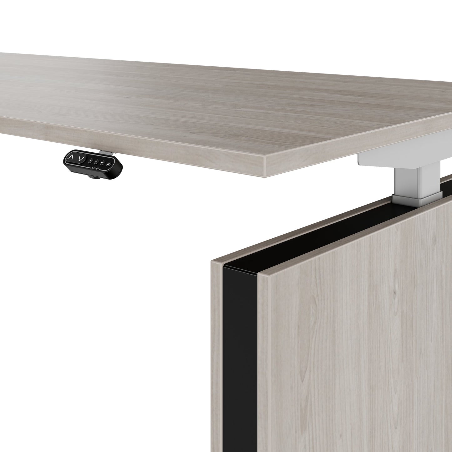 MOTION 2 motor desk with sideboard | Electrically height adjustable, 2000 x 1800 mm, gray northern oak