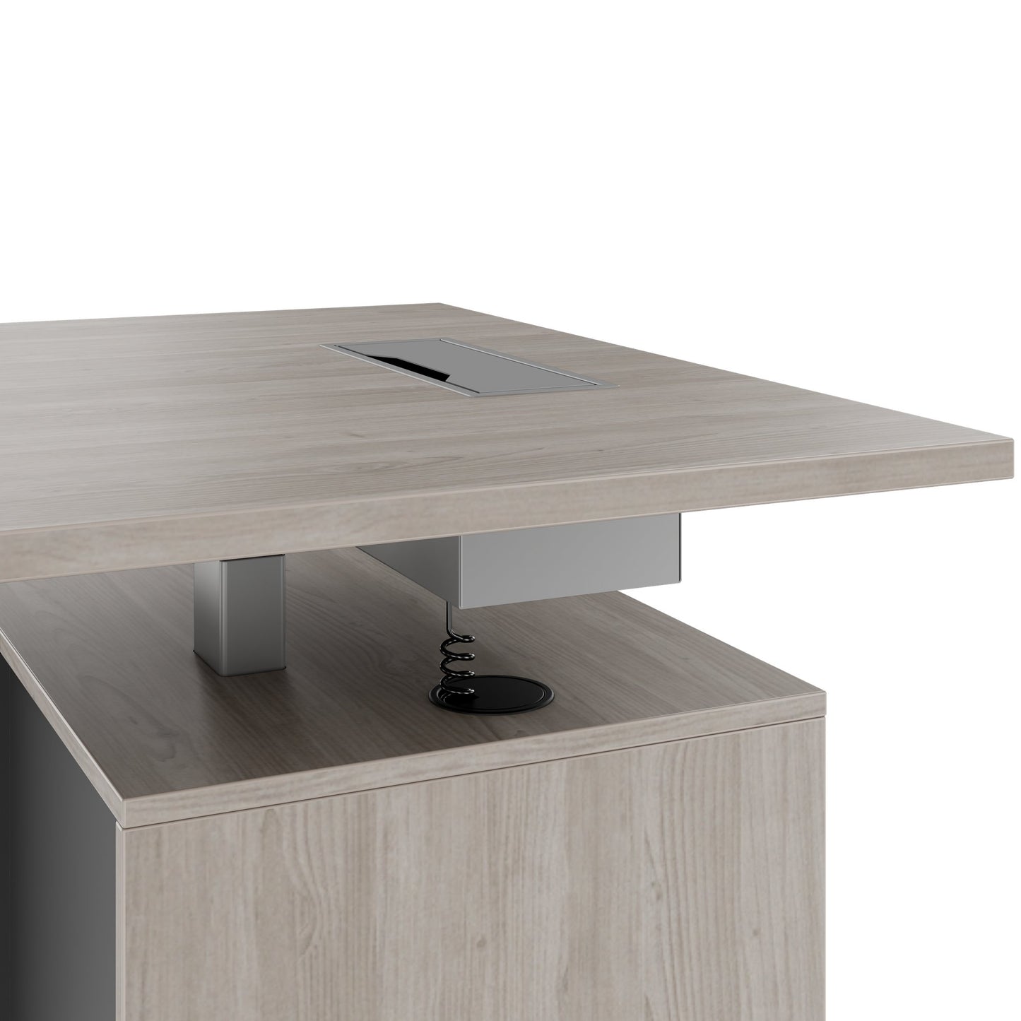MOTION 2 motor desk with sideboard | Electrically height adjustable, 2000 x 1800 mm, gray northern oak