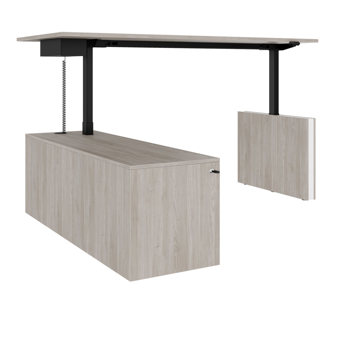 MOTION 2 motor desk with sideboard | Electrically height adjustable, 2000 x 1800 mm, gray northern oak