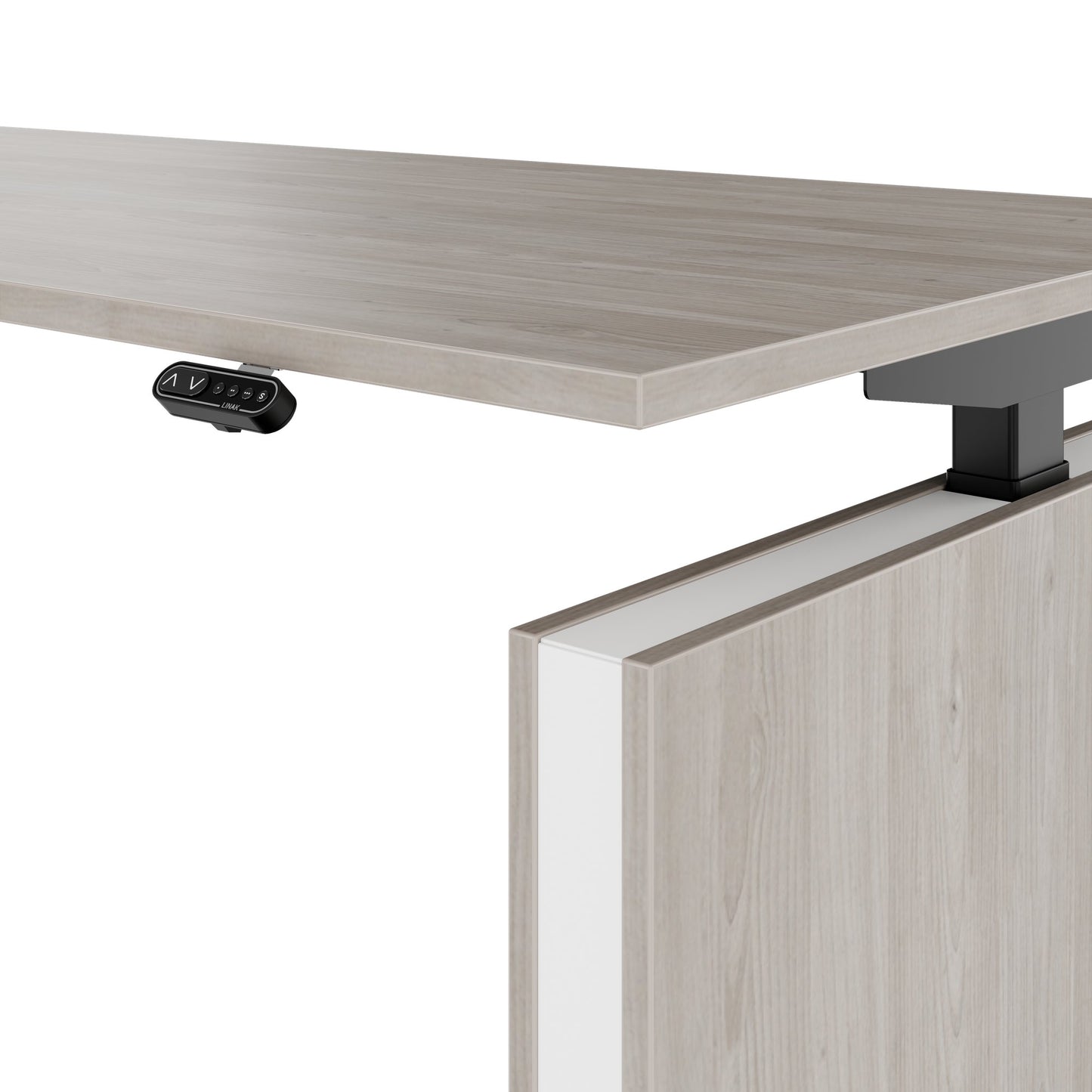 MOTION 2 motor desk with sideboard | Electrically height adjustable, 2000 x 1800 mm, gray northern oak