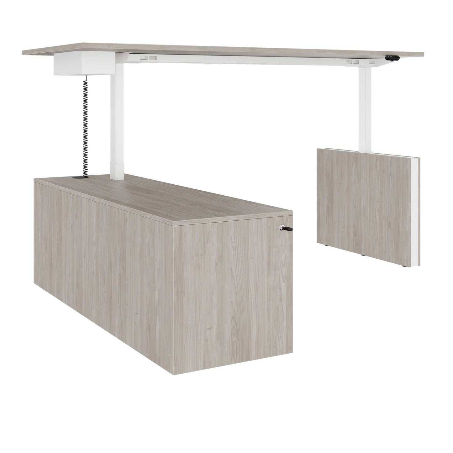 MOTION 2 motor desk with sideboard | Electrically height adjustable, 2000 x 1800 mm, gray northern oak