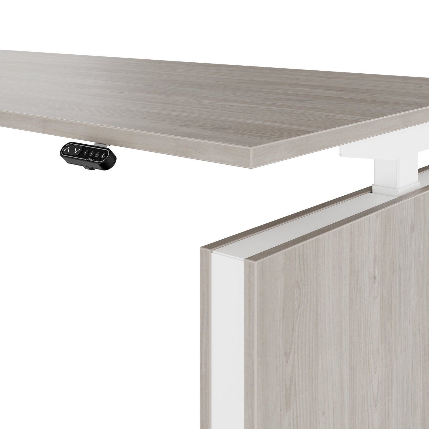 MOTION 2 motor desk with sideboard | Electrically height adjustable, 2000 x 1800 mm, gray northern oak