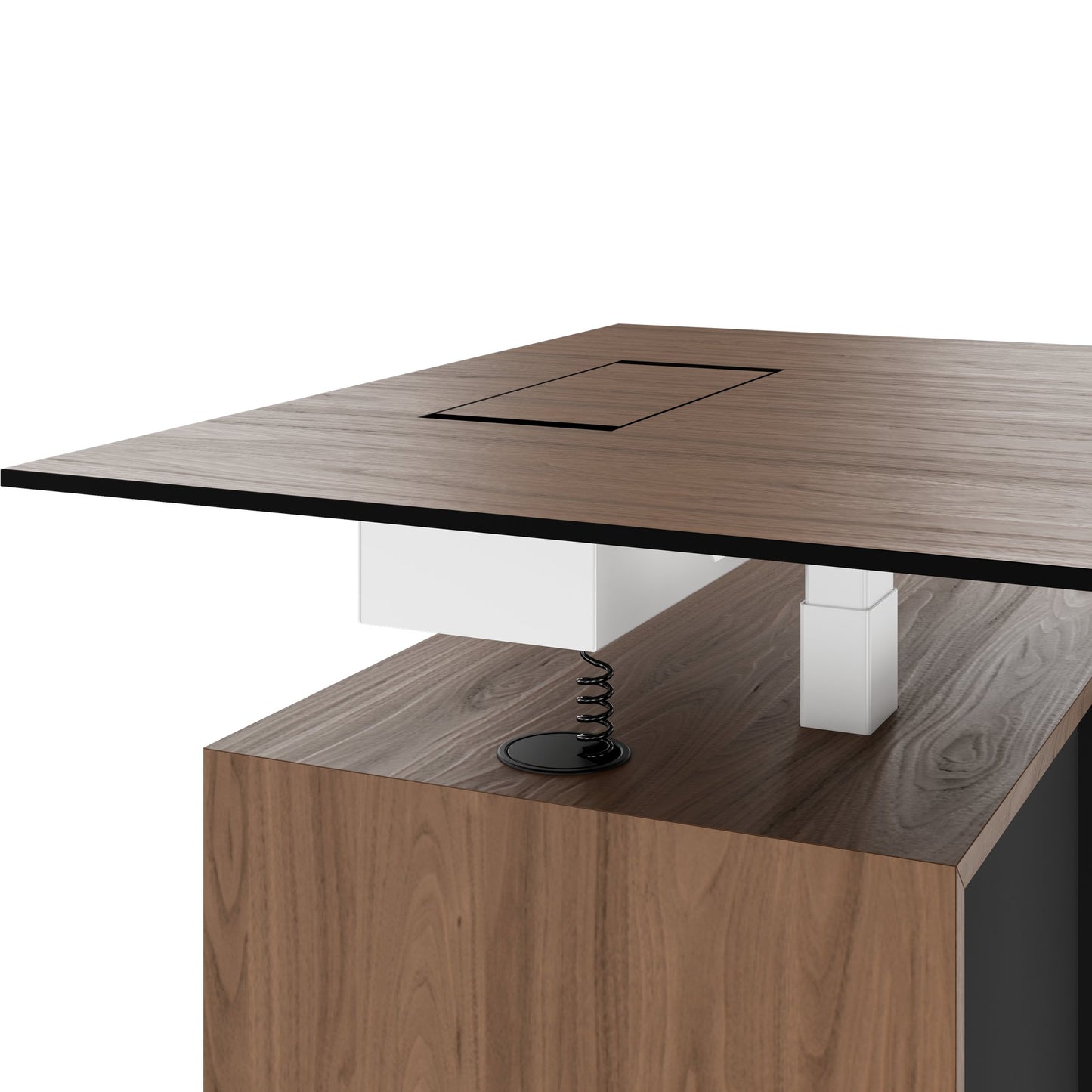 MOTION 2-Motoren-Schreibtisch mit Sideboard | Elektrisch höhenverstellbar, 2000 x 1800 mm, Nussbaum Furnier