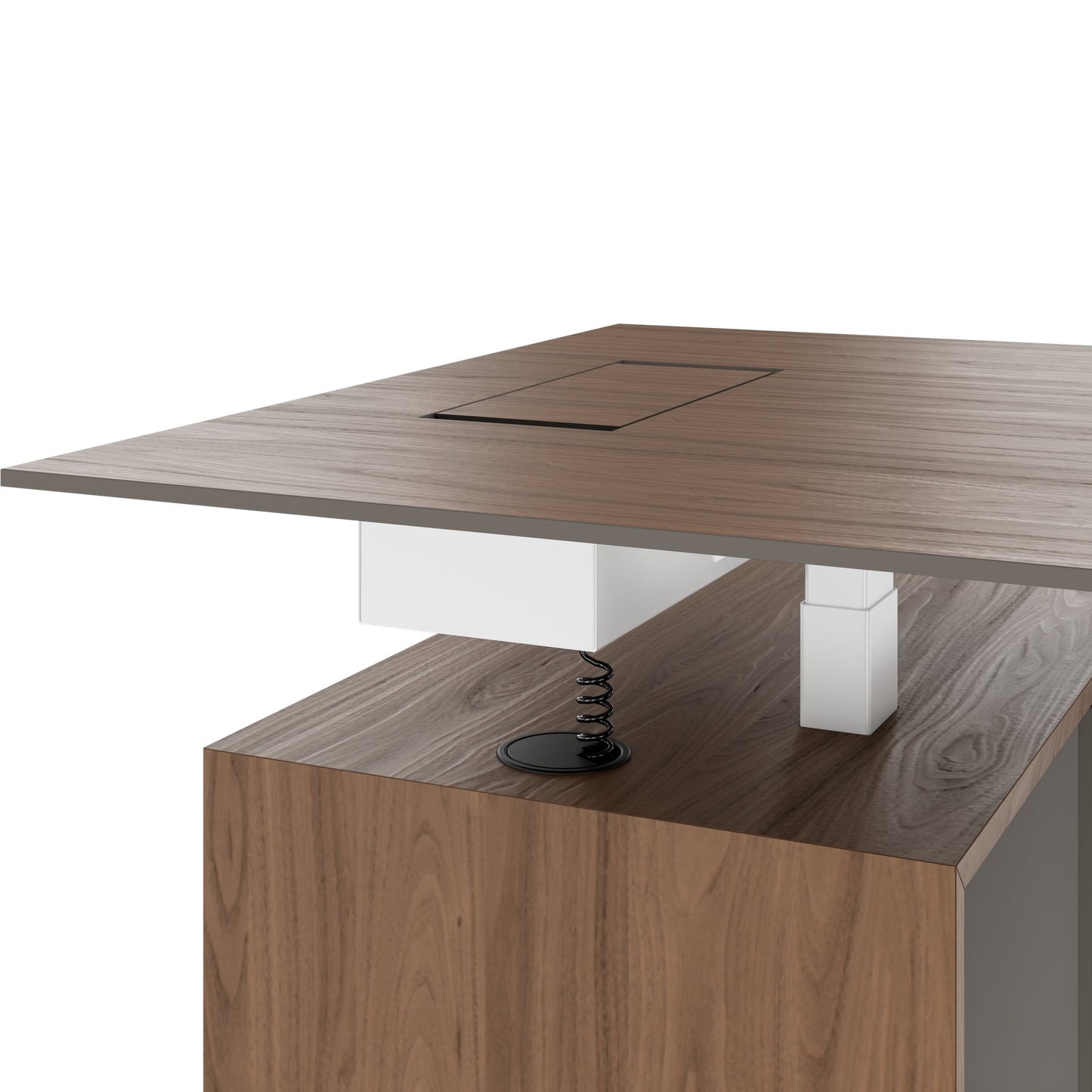 MOTION 2-Motoren-Schreibtisch mit Sideboard | Elektrisch höhenverstellbar, 2000 x 1800 mm, Nussbaum Furnier