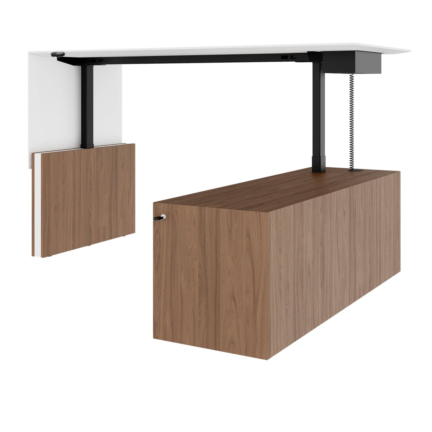 MOTION 2-Motoren-Schreibtisch mit Sideboard | Elektrisch höhenverstellbar, 2000 x 1800 mm, Nussbaum Furnier
