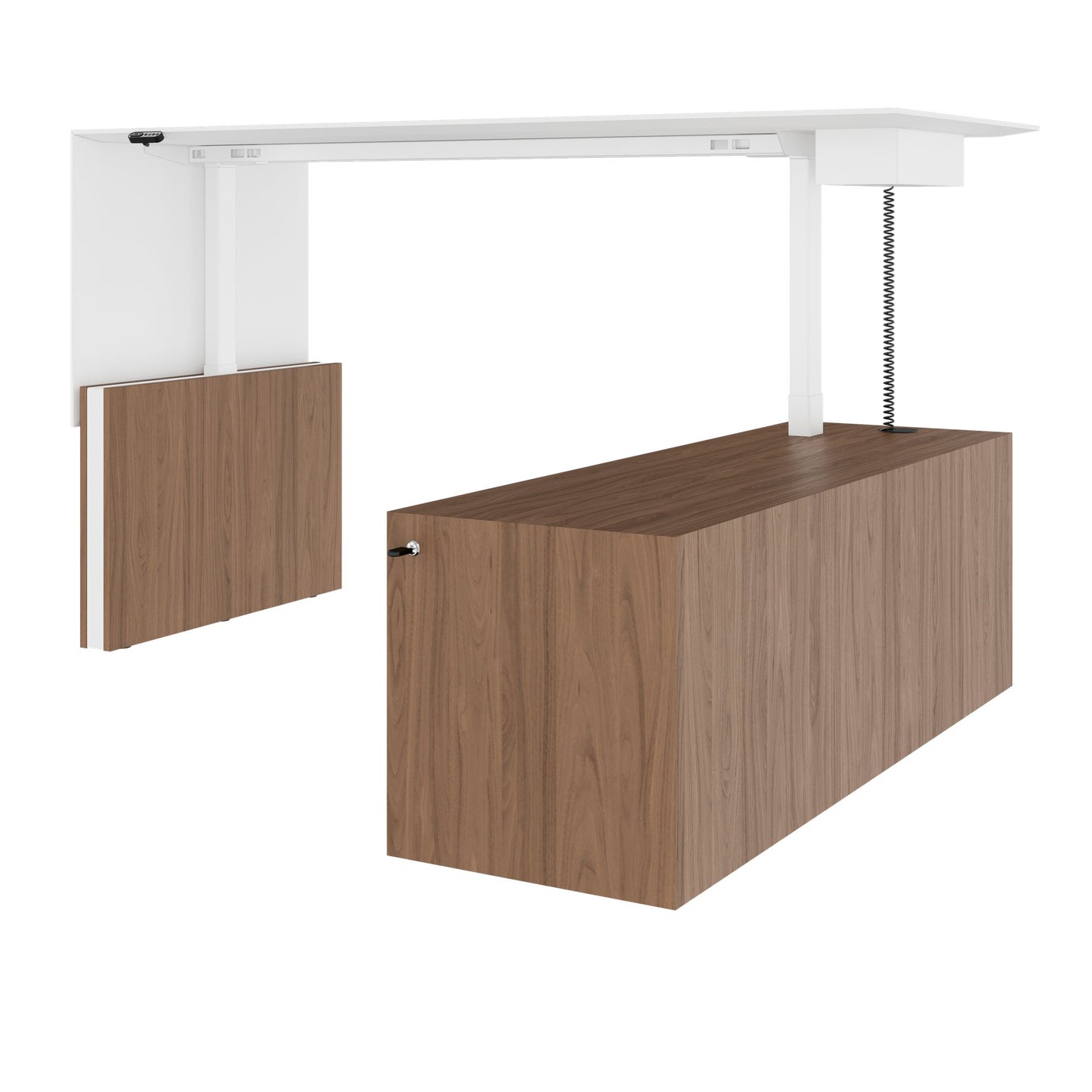 MOTION 2-Motoren-Schreibtisch mit Sideboard | Elektrisch höhenverstellbar, 2000 x 1800 mm, Nussbaum Furnier
