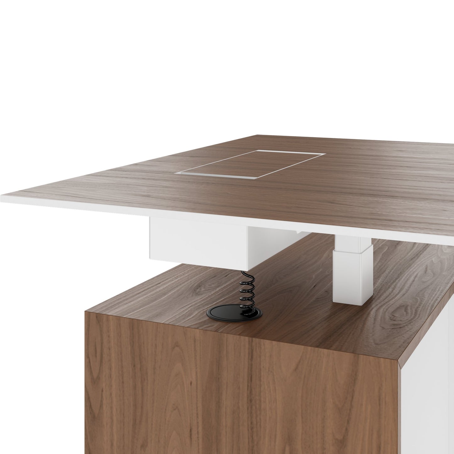 MOTION 2-Motoren-Schreibtisch mit Sideboard | Elektrisch höhenverstellbar, 2000 x 1800 mm, Nussbaum Furnier