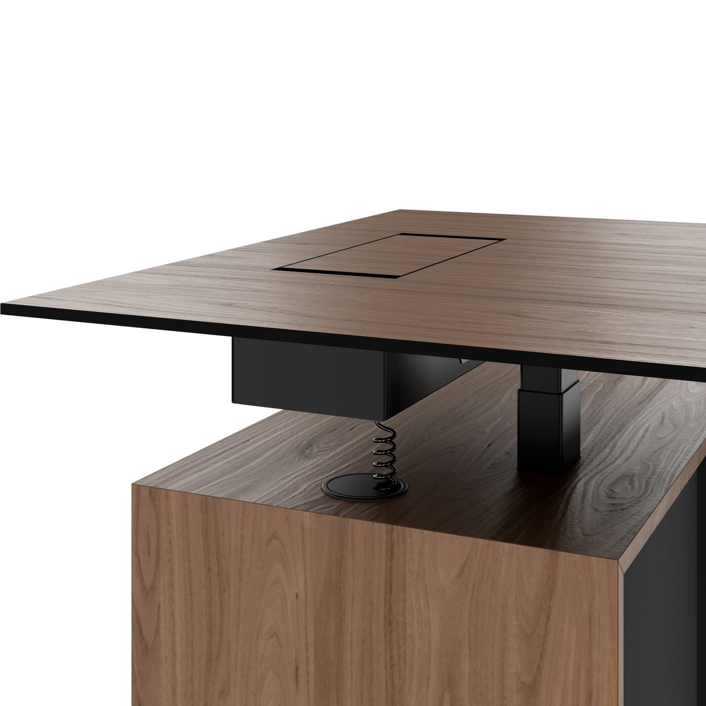 MOTION 2-Motoren-Schreibtisch mit Sideboard | Elektrisch höhenverstellbar, 2000 x 1800 mm, Nussbaum Furnier