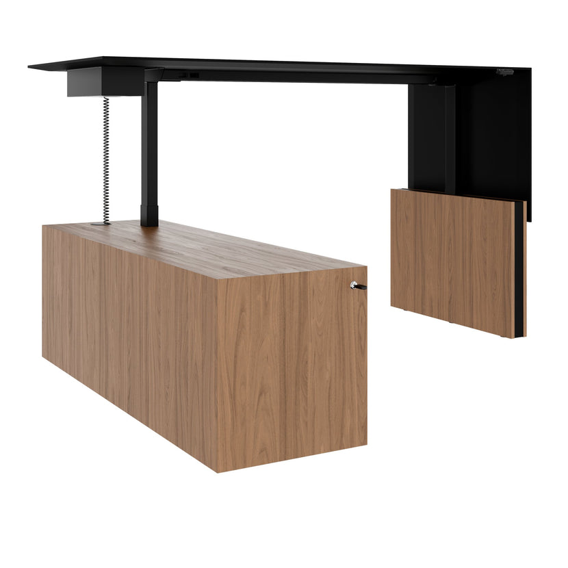 MOTION Bureau à 2 moteurs avec buffet | Réglable à hauteur électrique, 2000 x 1800 mm, placage de noix