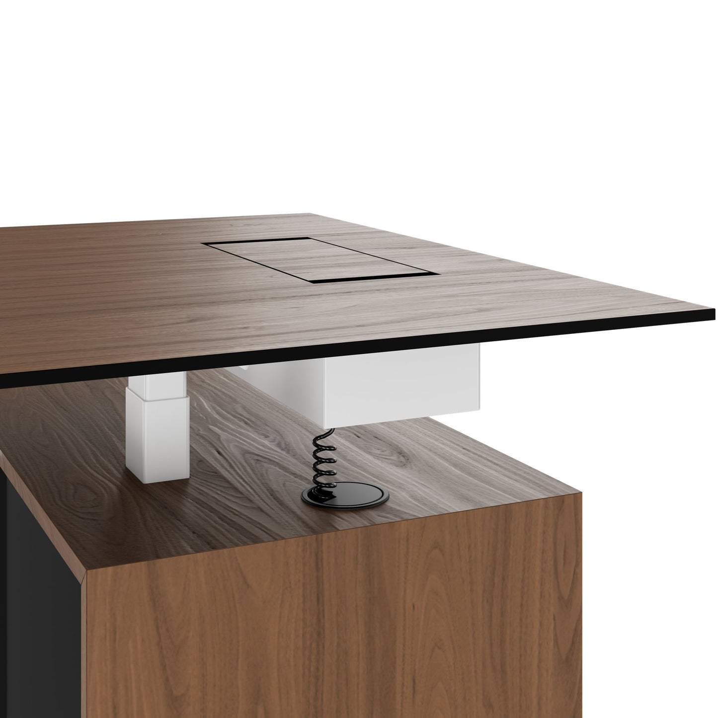 MOTION 2-Motoren-Schreibtisch mit Sideboard | Elektrisch höhenverstellbar, 2000 x 1800 mm, Nussbaum Furnier
