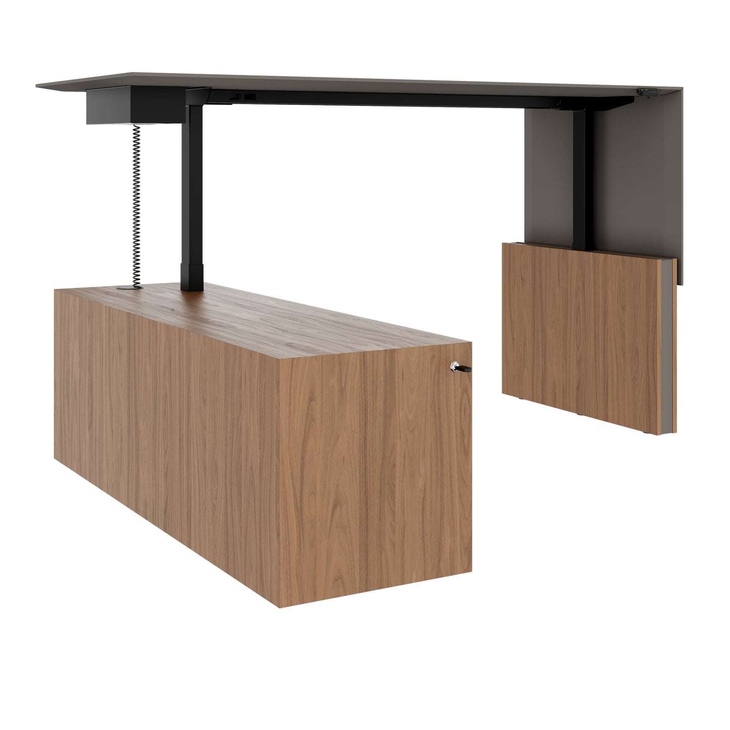 MOTION 2-Motoren-Schreibtisch mit Sideboard | Elektrisch höhenverstellbar, 2000 x 1800 mm, Nussbaum Furnier