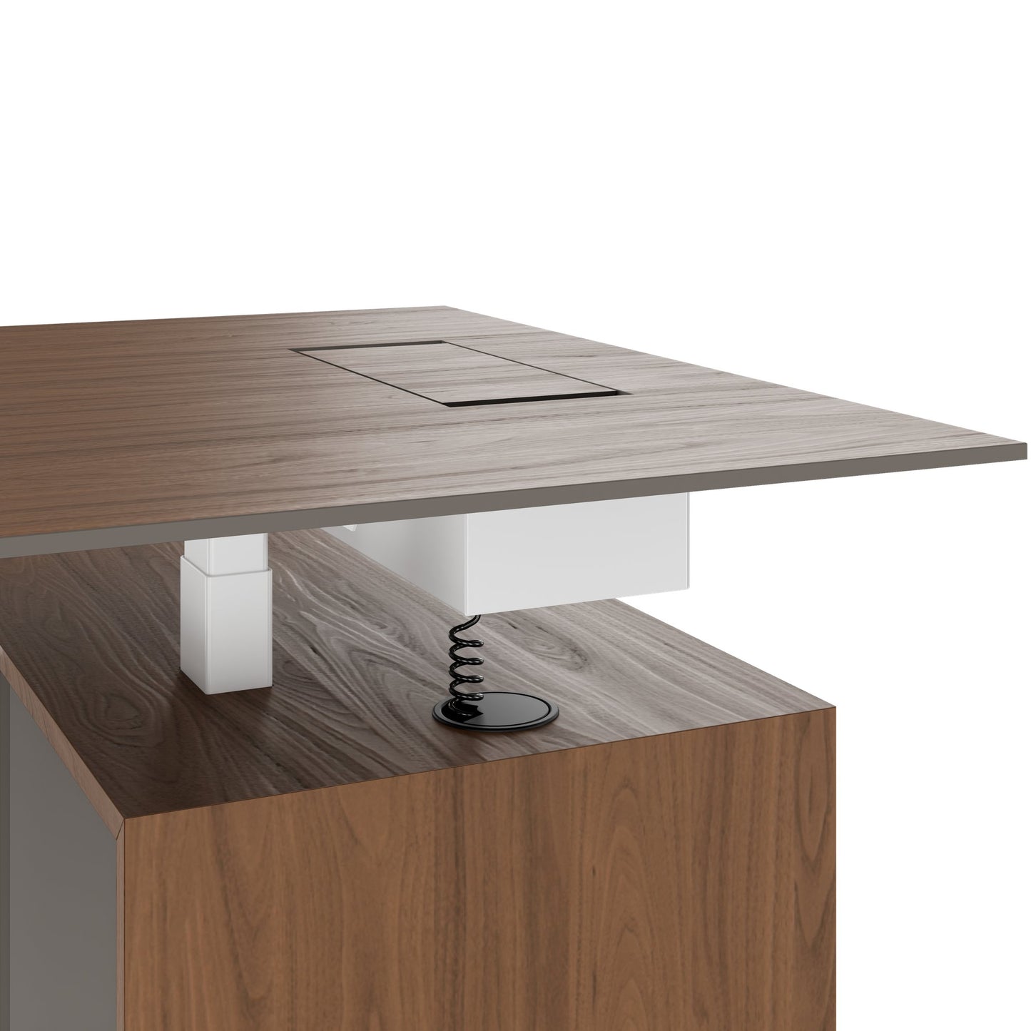 MOTION 2-Motoren-Schreibtisch mit Sideboard | Elektrisch höhenverstellbar, 2000 x 1800 mm, Nussbaum Furnier