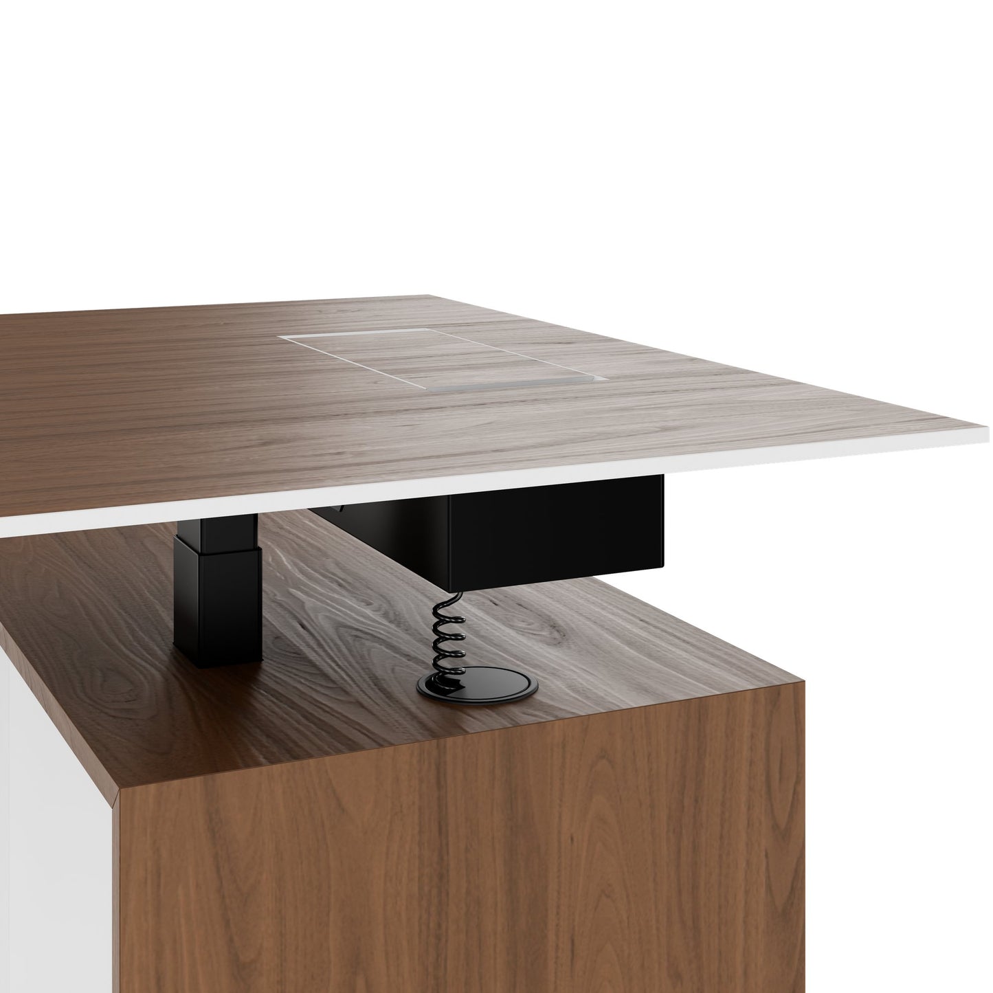 MOTION 2-Motoren-Schreibtisch mit Sideboard | Elektrisch höhenverstellbar, 2000 x 1800 mm, Nussbaum Furnier