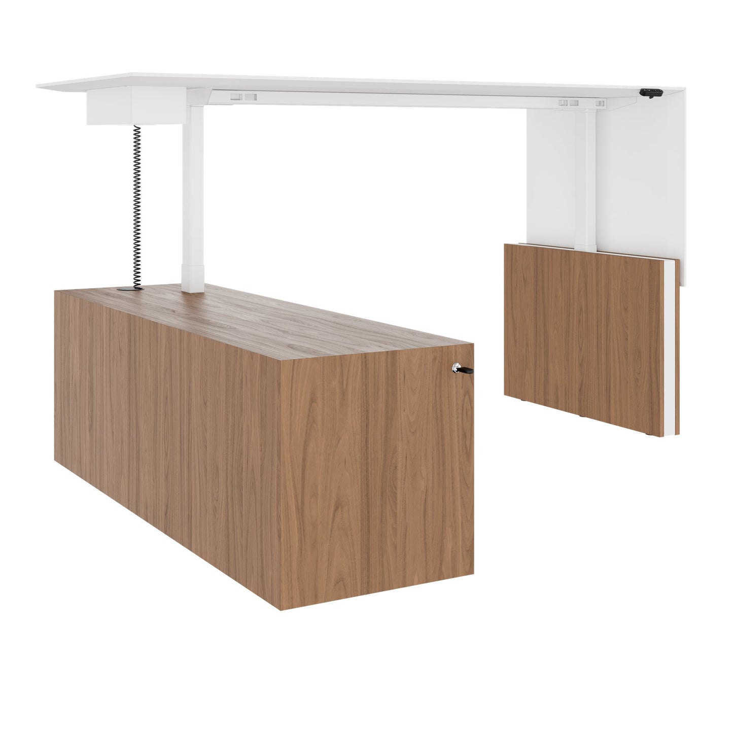 MOTION 2-Motoren-Schreibtisch mit Sideboard | Elektrisch höhenverstellbar, 2000 x 1800 mm, Nussbaum Furnier