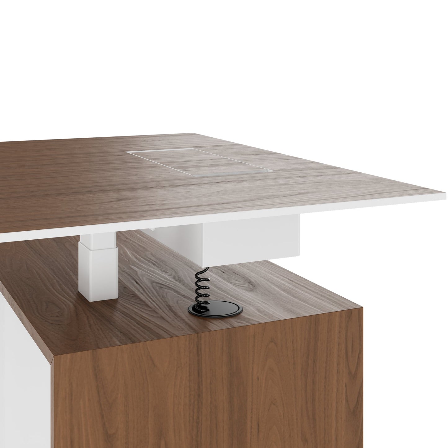 MOTION 2-Motoren-Schreibtisch mit Sideboard | Elektrisch höhenverstellbar, 2000 x 1800 mm, Nussbaum Furnier