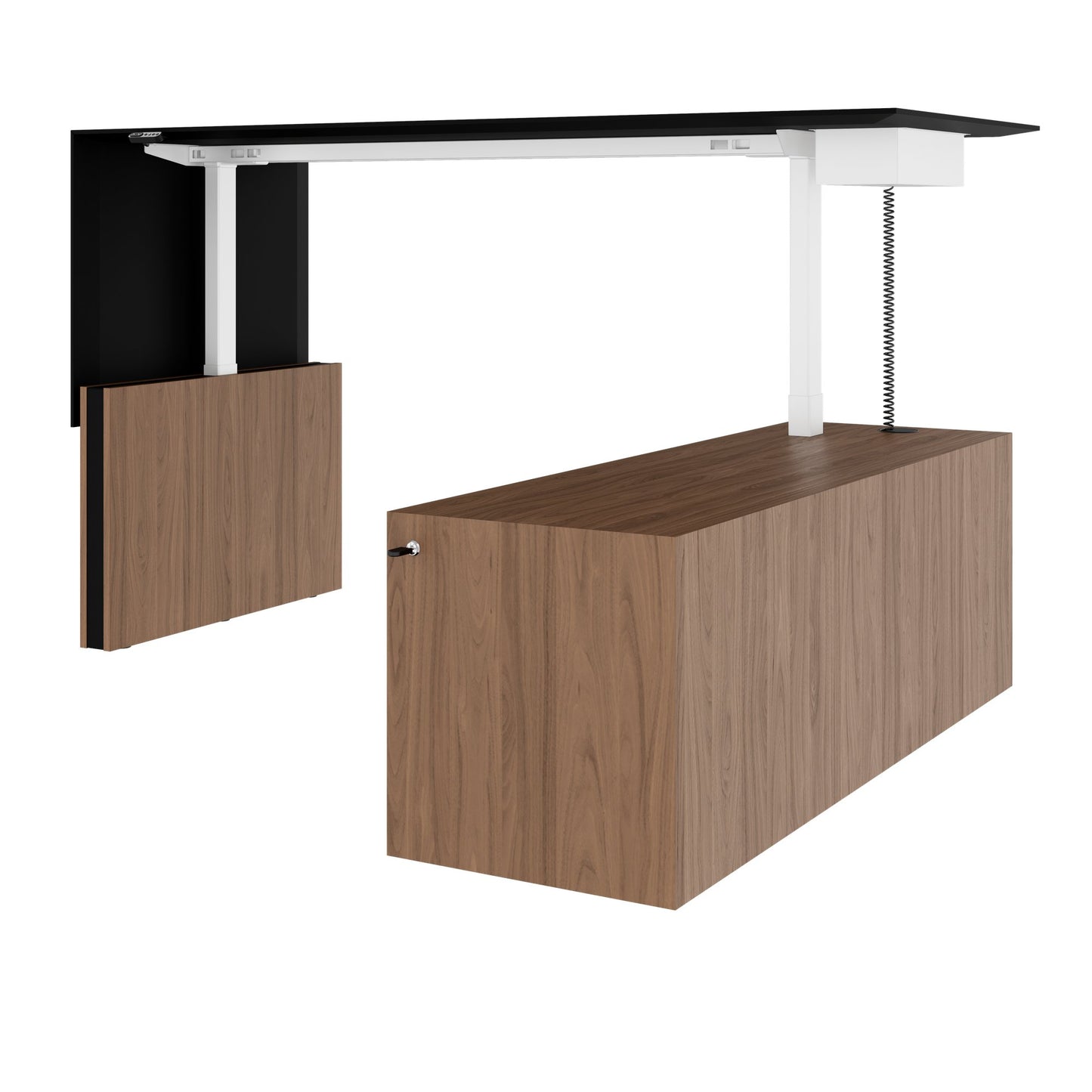 MOTION 2-Motoren-Schreibtisch mit Sideboard | Elektrisch höhenverstellbar, 2000 x 1800 mm, Nussbaum Furnier