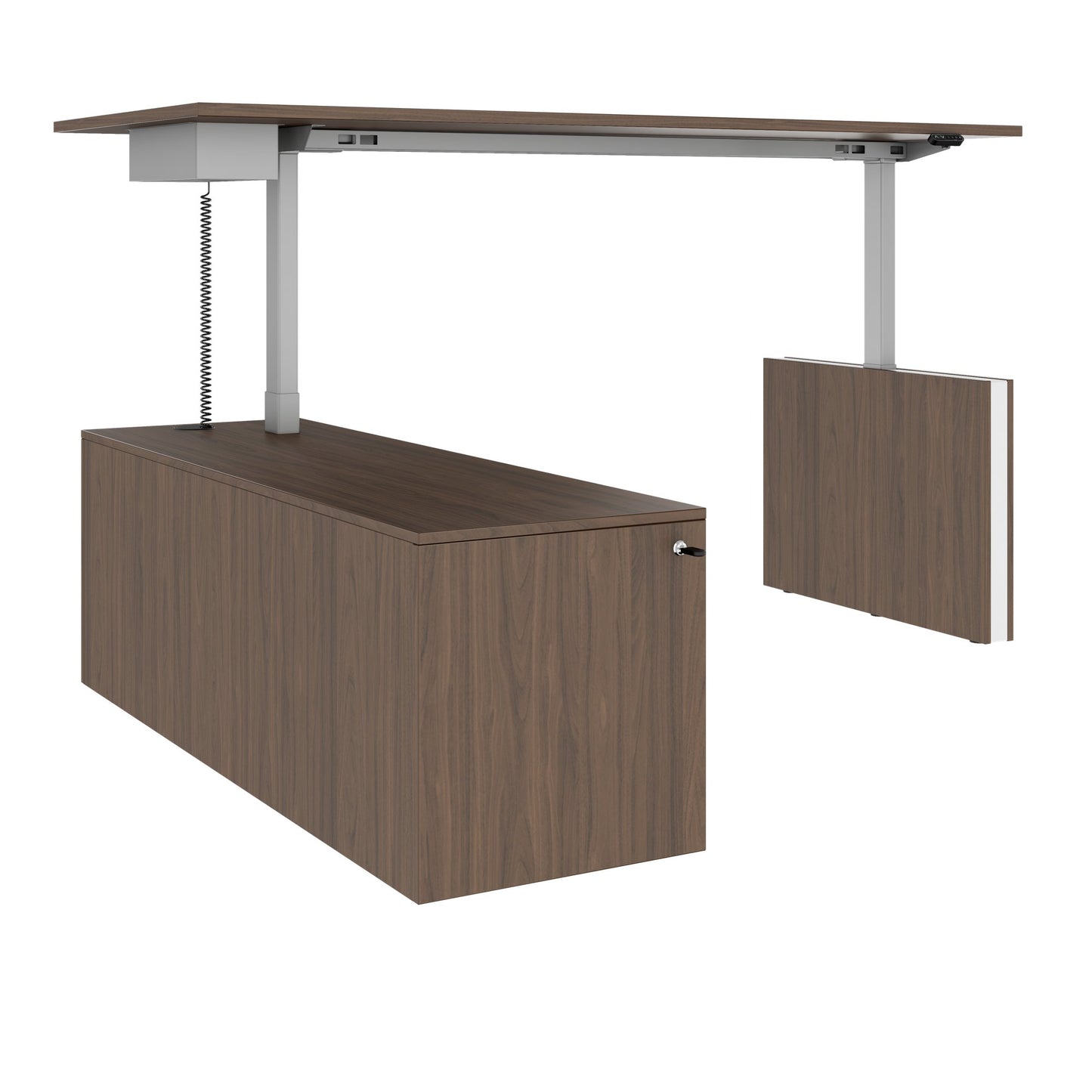 MOTION Bureau à 2 moteurs avec buffet | Réglable à hauteur électrique, 2000 x 1800 mm, noix