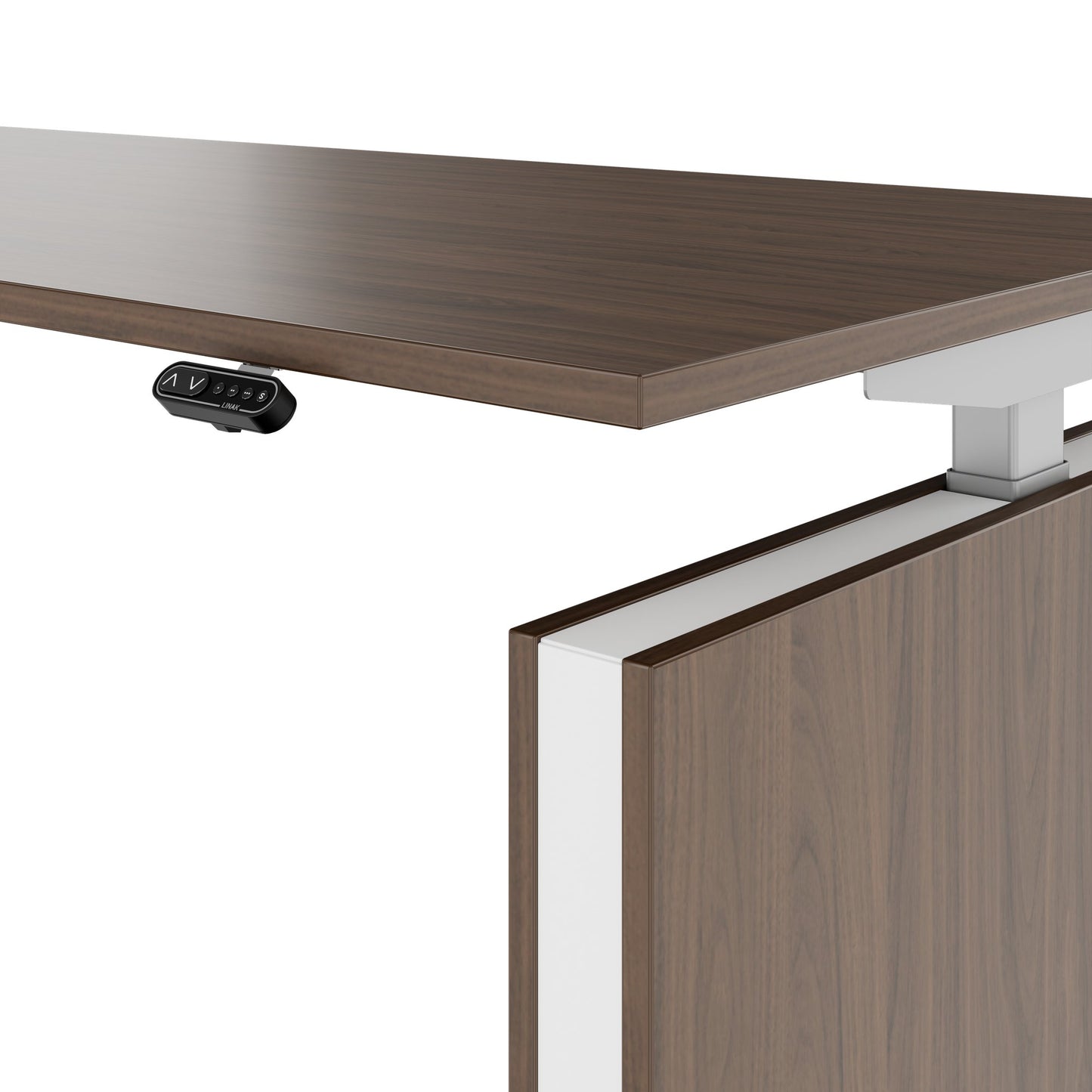 MOTION Bureau à 2 moteurs avec buffet | Réglable à hauteur électrique, 2000 x 1800 mm, noix