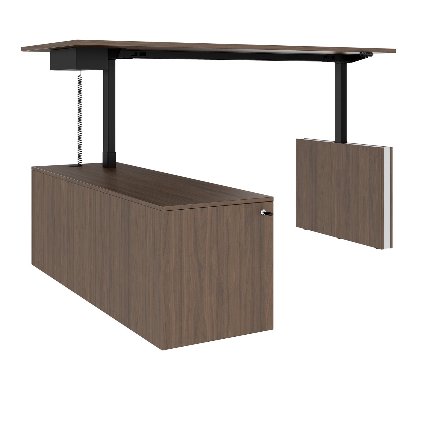 MOTION Bureau à 2 moteurs avec buffet | Réglable à hauteur électrique, 2000 x 1800 mm, noix