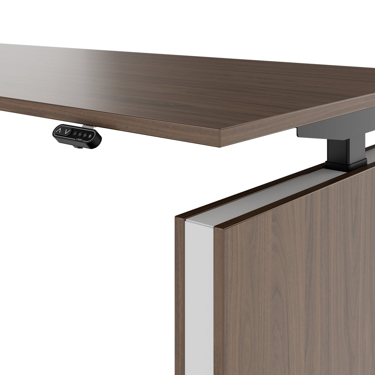 MOTION Bureau à 2 moteurs avec buffet | Réglable à hauteur électrique, 2000 x 1800 mm, noix