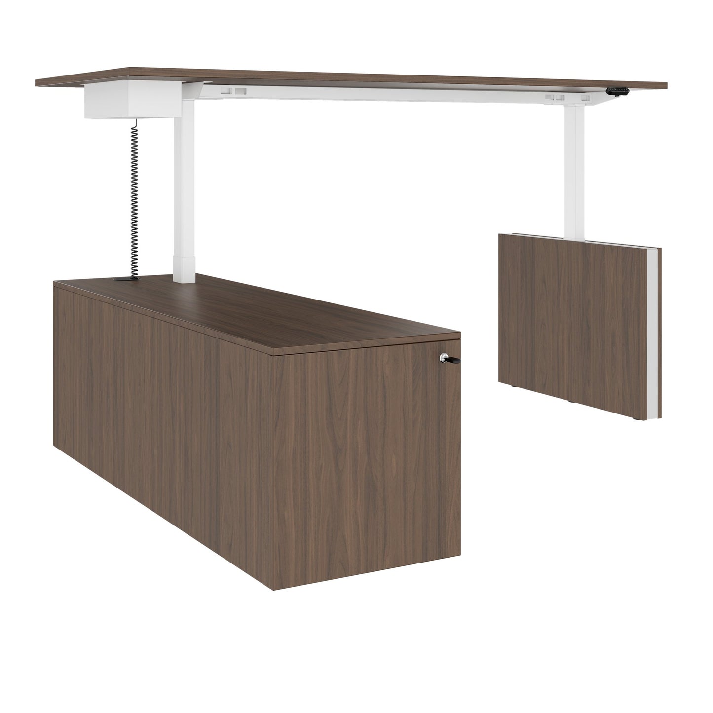 MOTION 2-Motoren-Schreibtisch mit Sideboard | Elektrisch höhenverstellbar, 2000 x 1800 mm, Nussbaum