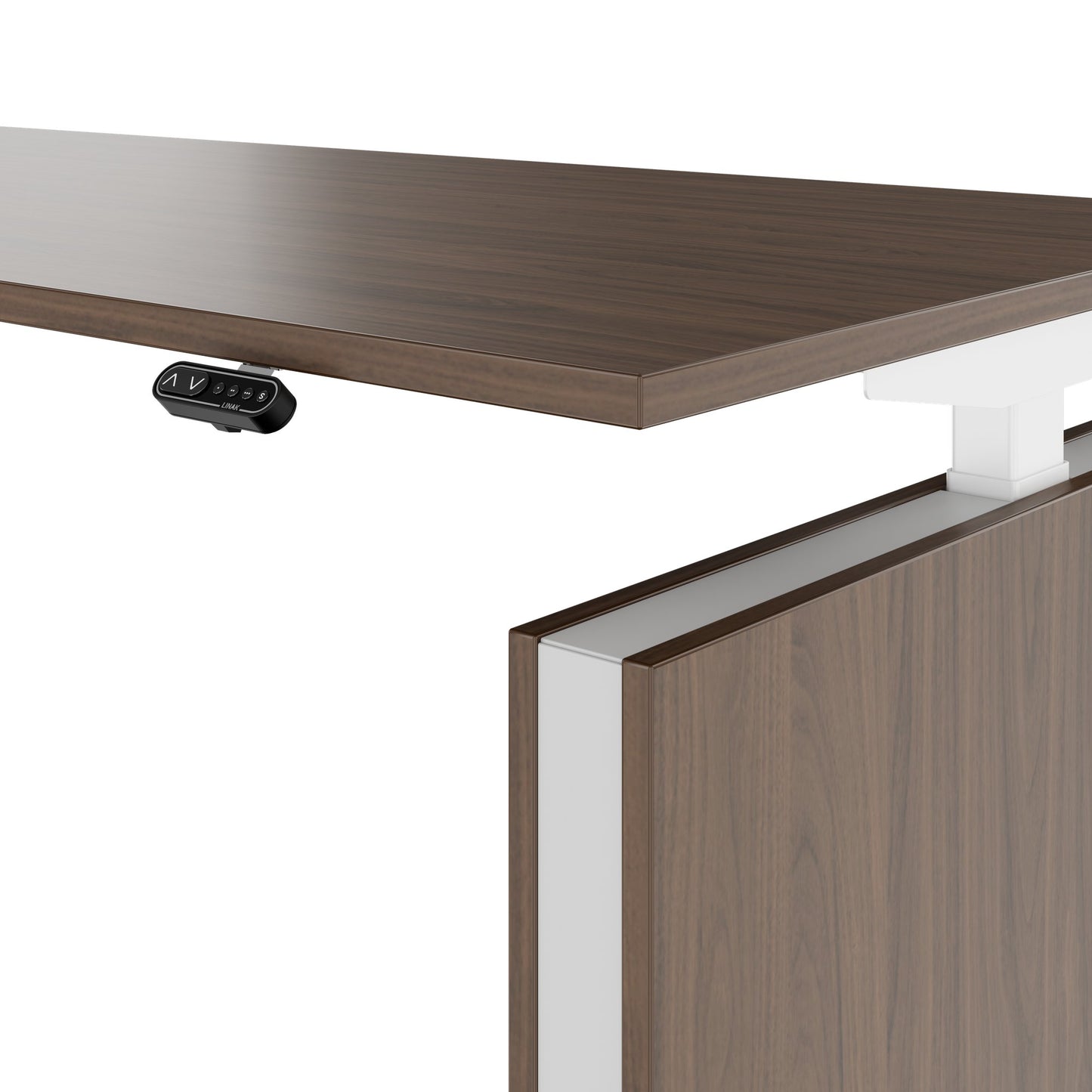 MOTION 2-Motoren-Schreibtisch mit Sideboard | Elektrisch höhenverstellbar, 2000 x 1800 mm, Nussbaum