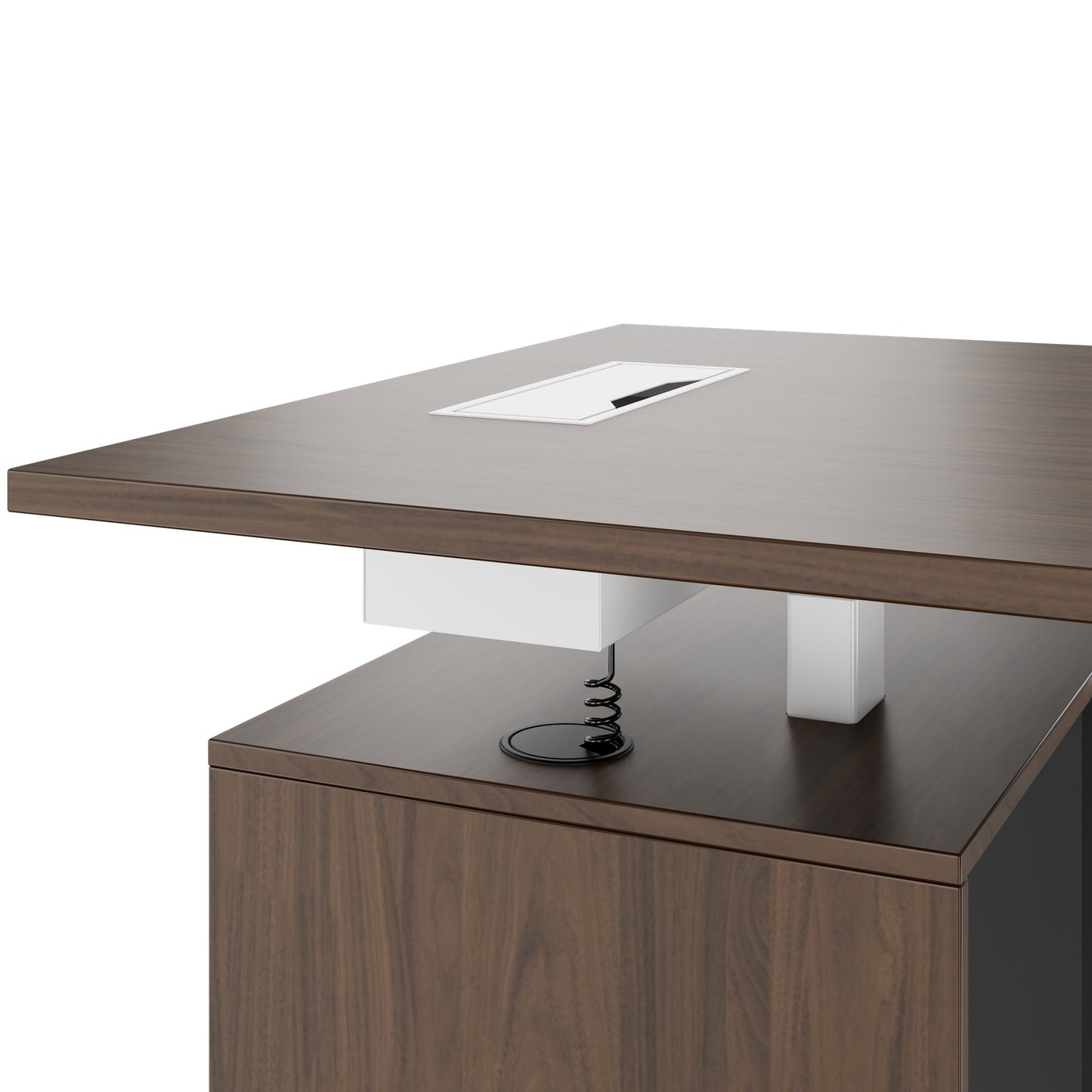 MOTION Bureau à 2 moteurs avec buffet | Réglable à hauteur électrique, 2000 x 1800 mm, noix