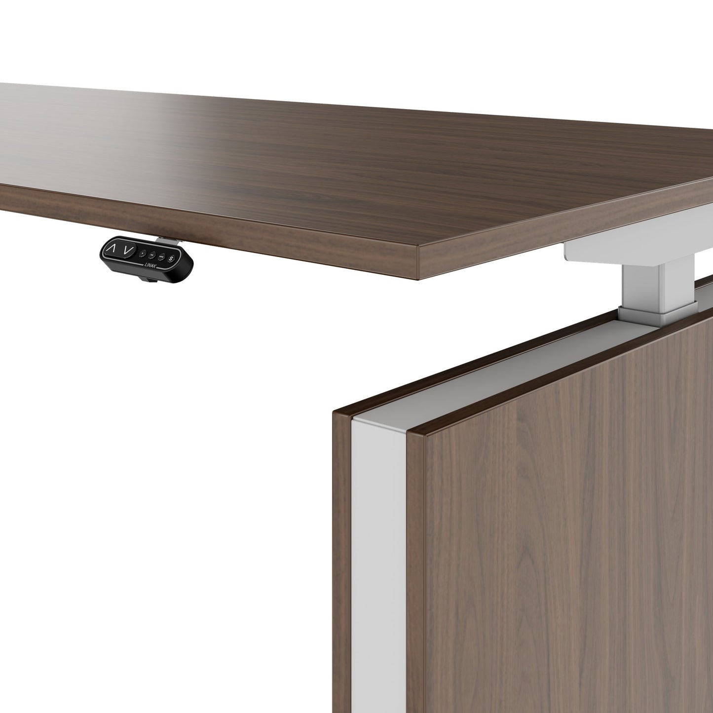 MOTION 2-Motoren-Schreibtisch mit Sideboard | Elektrisch höhenverstellbar, 2000 x 1800 mm, Nussbaum
