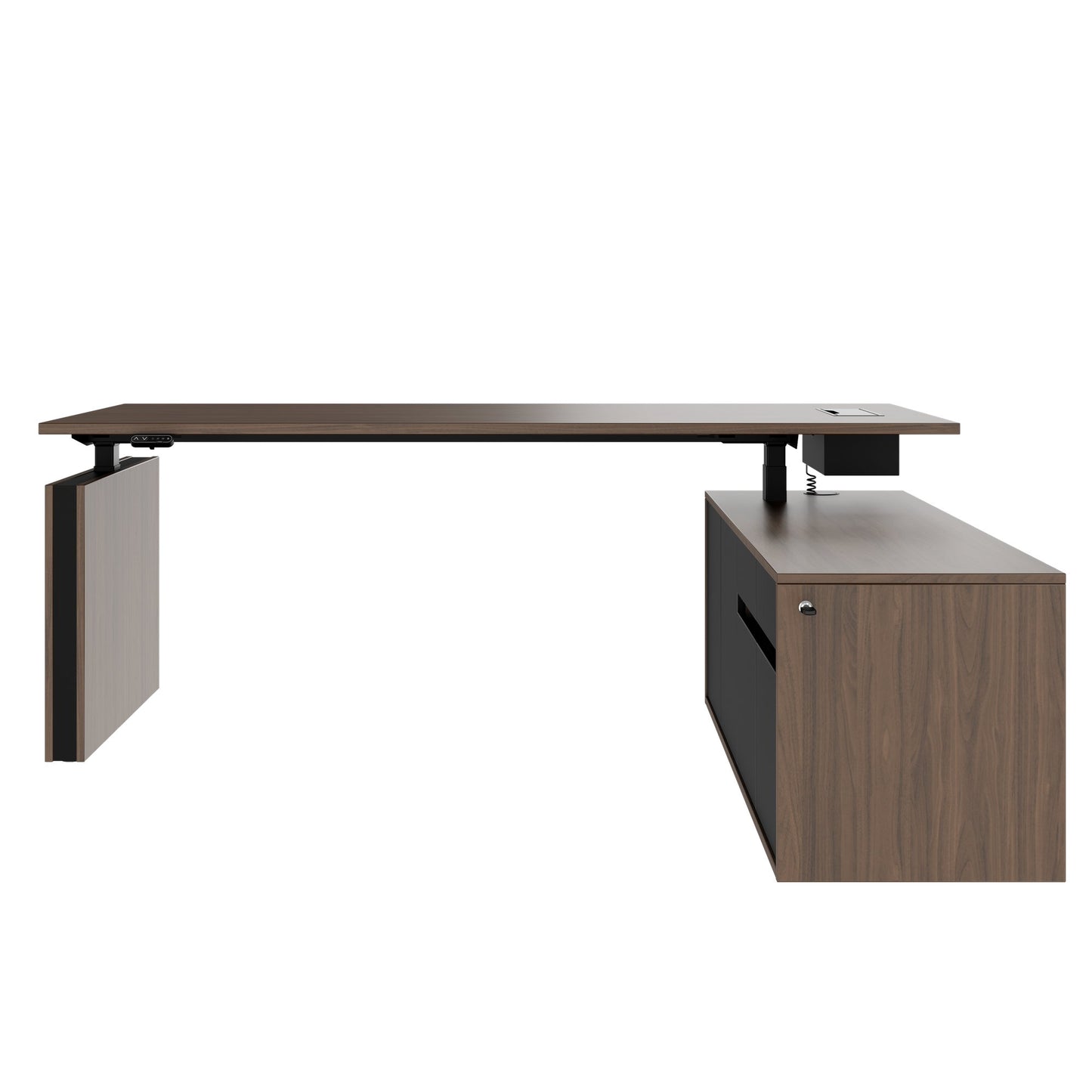 MOTION Bureau à 2 moteurs avec buffet | Réglable à hauteur électrique, 2000 x 1800 mm, noix