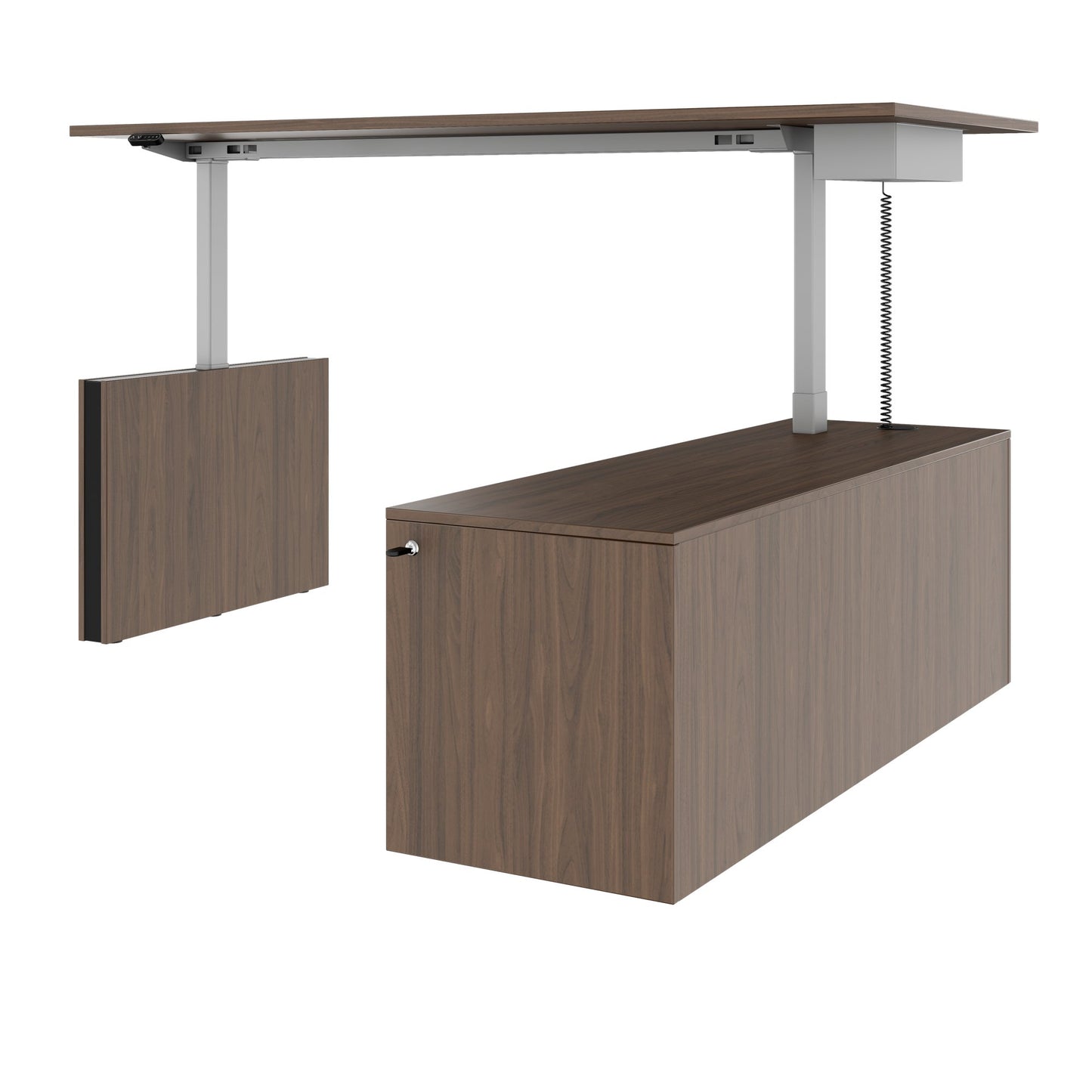 MOTION Bureau à 2 moteurs avec buffet | Réglable à hauteur électrique, 2000 x 1800 mm, noix