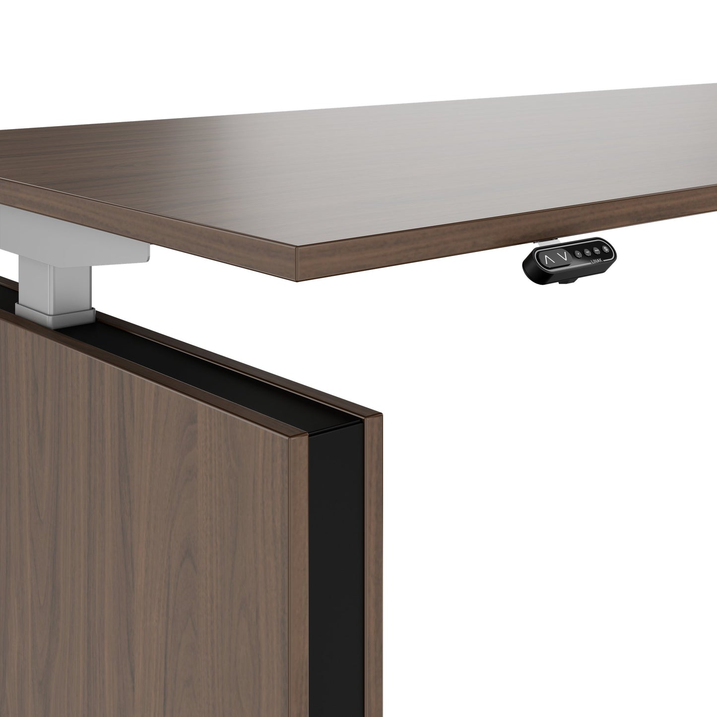 MOTION Bureau à 2 moteurs avec buffet | Réglable à hauteur électrique, 2000 x 1800 mm, noix