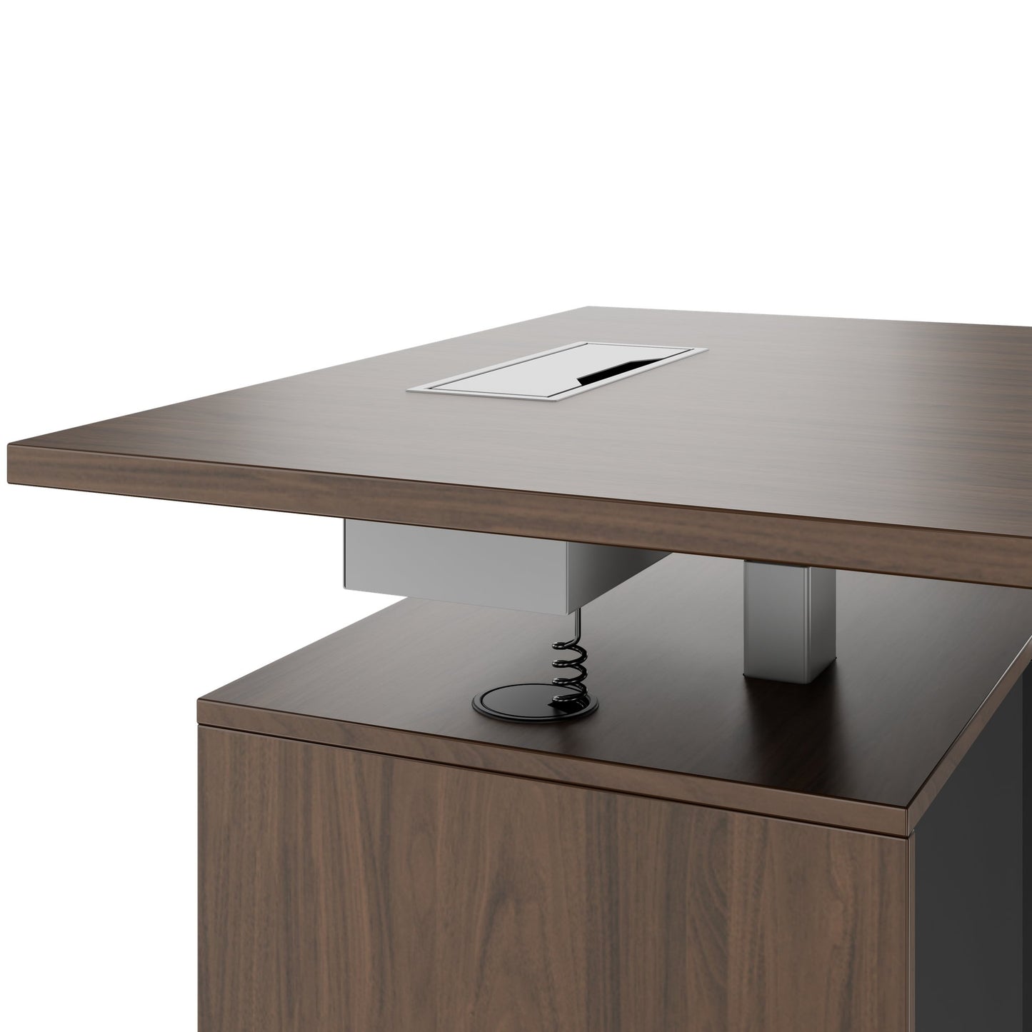 MOTION Bureau à 2 moteurs avec buffet | Réglable à hauteur électrique, 2000 x 1800 mm, noix
