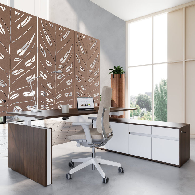 MOTION Bureau à 2 moteurs avec buffet | Réglable à hauteur électrique, 2000 x 1800 mm, noix