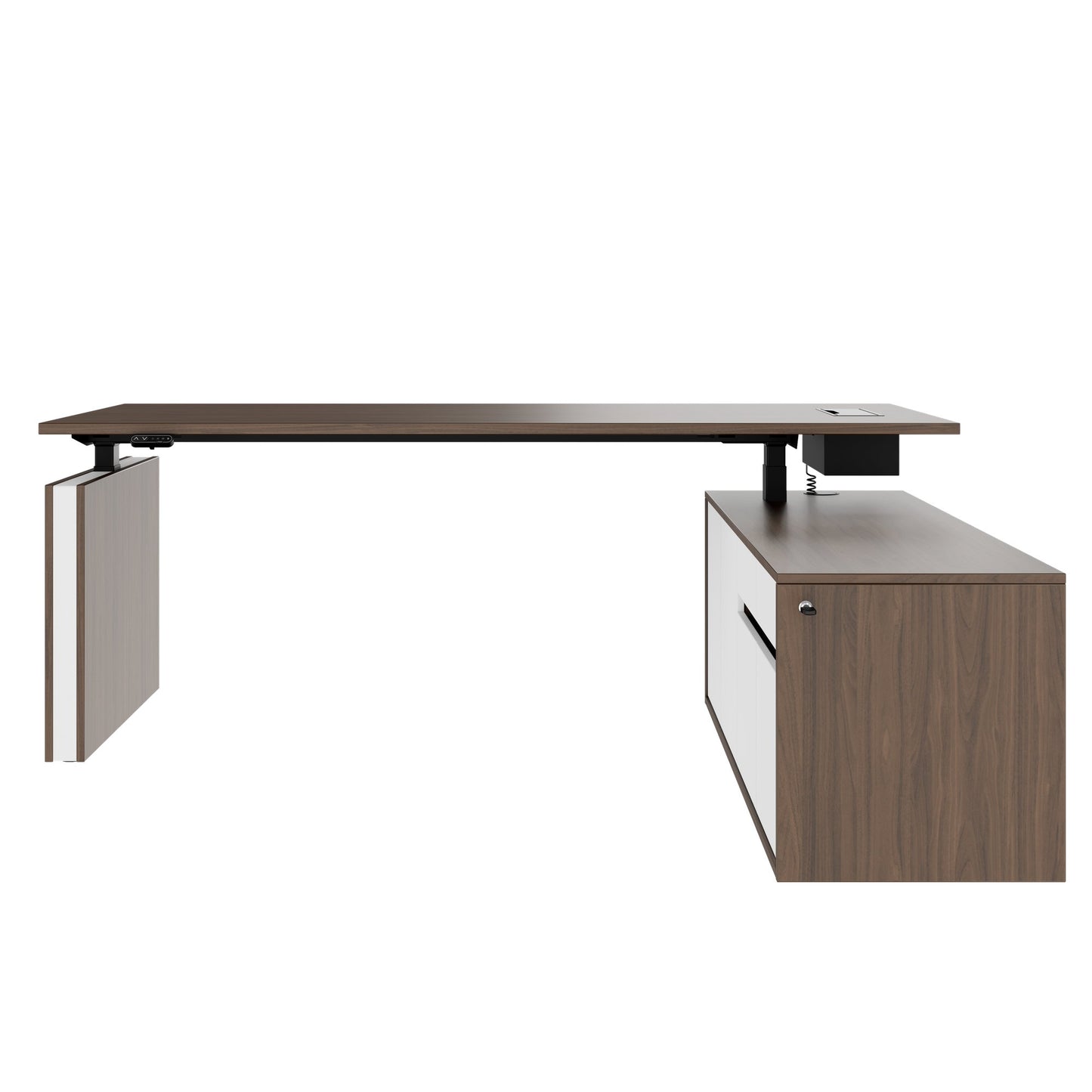 MOTION Bureau à 2 moteurs avec buffet | Réglable à hauteur électrique, 2000 x 1800 mm, noix