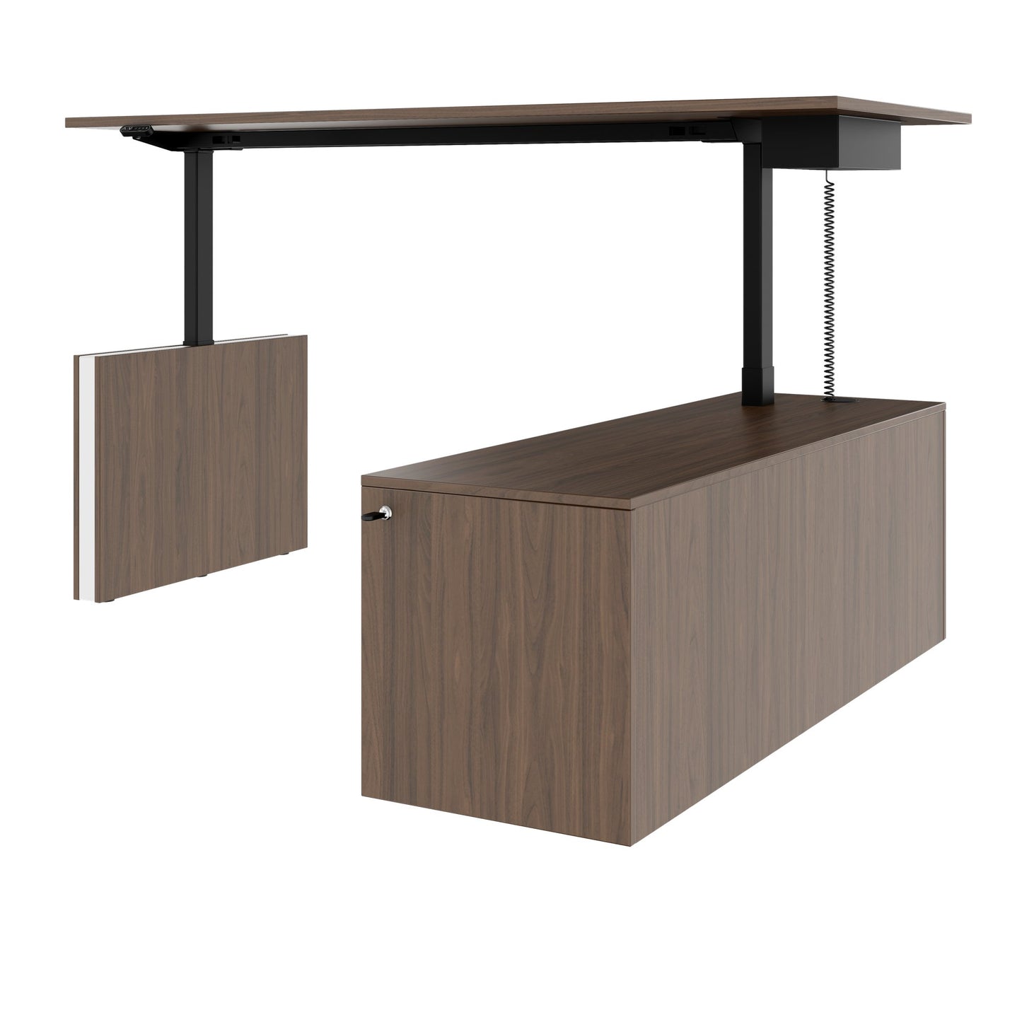 MOTION Bureau à 2 moteurs avec buffet | Réglable à hauteur électrique, 2000 x 1800 mm, noix