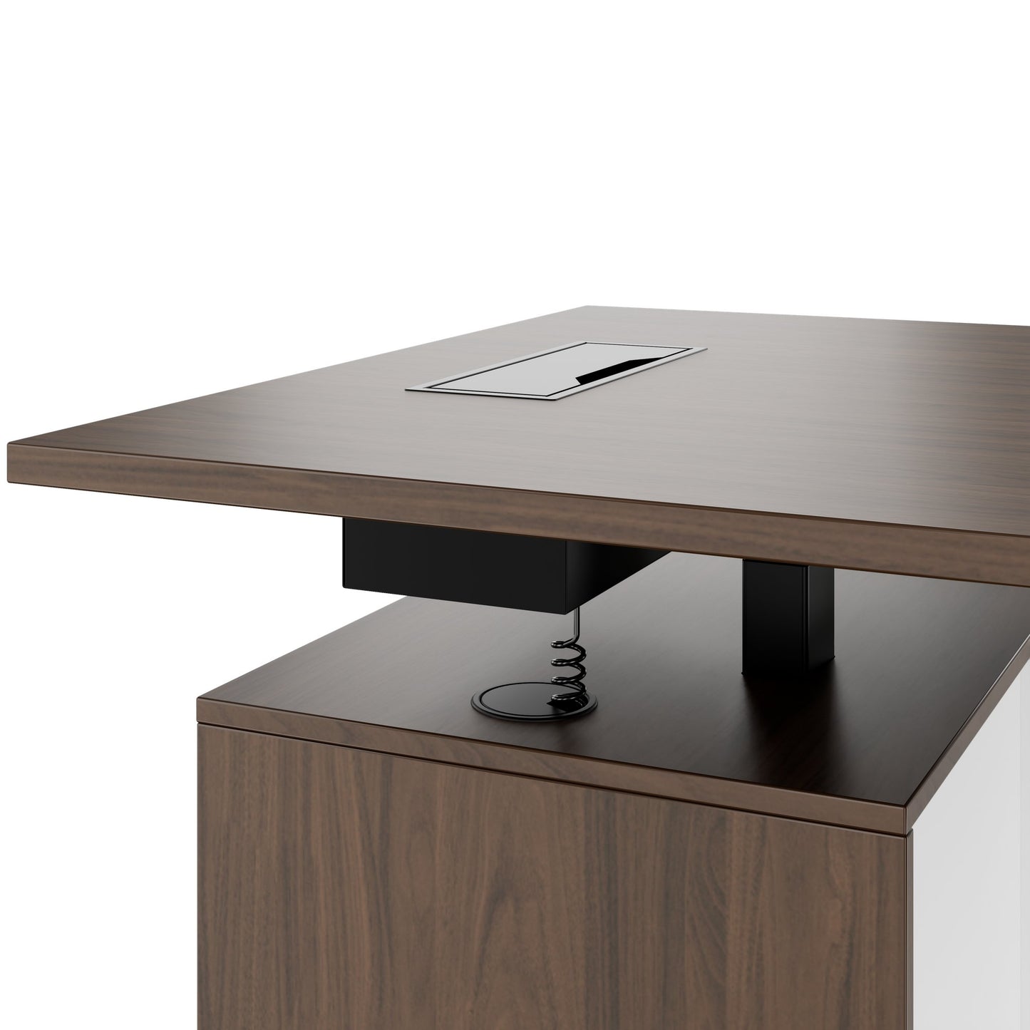 MOTION Bureau à 2 moteurs avec buffet | Réglable à hauteur électrique, 2000 x 1800 mm, noix