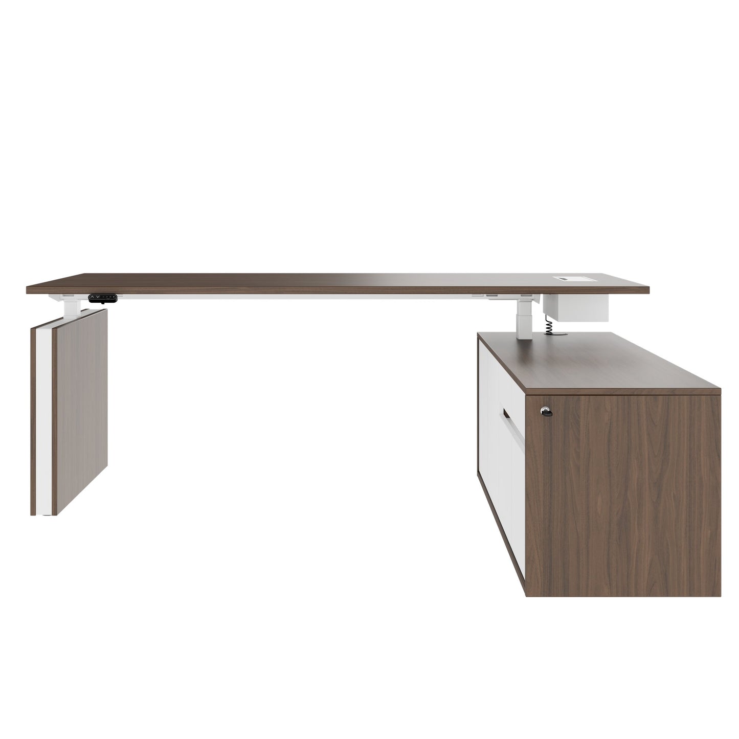 MOTION Bureau à 2 moteurs avec buffet | Réglable à hauteur électrique, 2000 x 1800 mm, noix