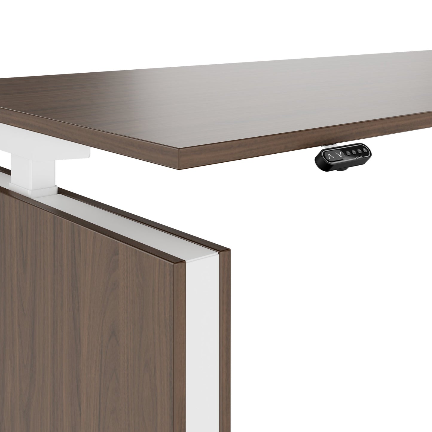 MOTION Bureau à 2 moteurs avec buffet | Réglable à hauteur électrique, 2000 x 1800 mm, noix
